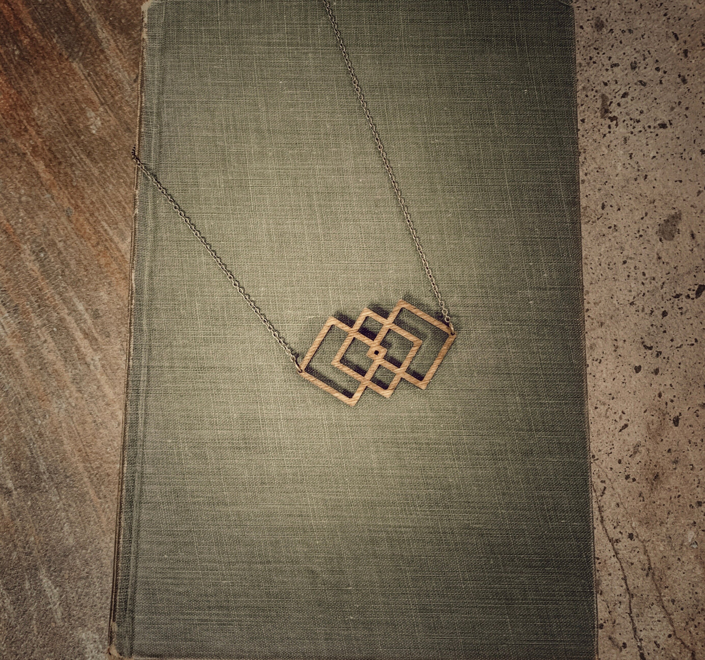 Geometric Square Birch Necklace, Modern Design, Laser Cut - Classic Wood Collection