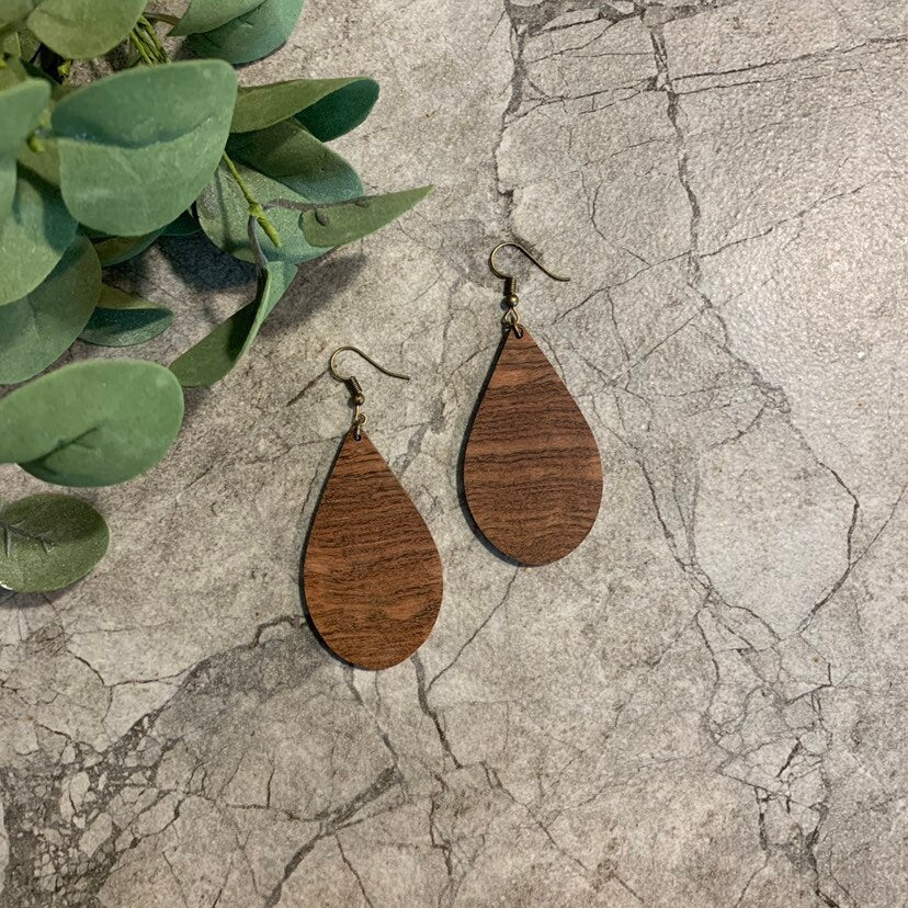 Jupiter Teardrop Rose Wood Earrings, Natural, Boho