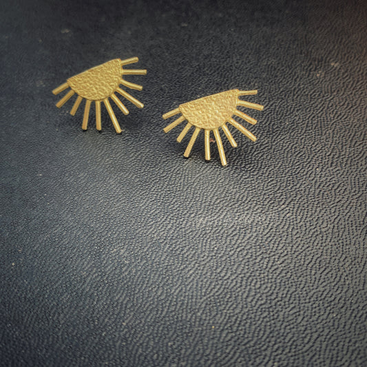 Sunburst Brass Boho Stud Earrings, Minimalist - Metal Collection - Sun Ray
