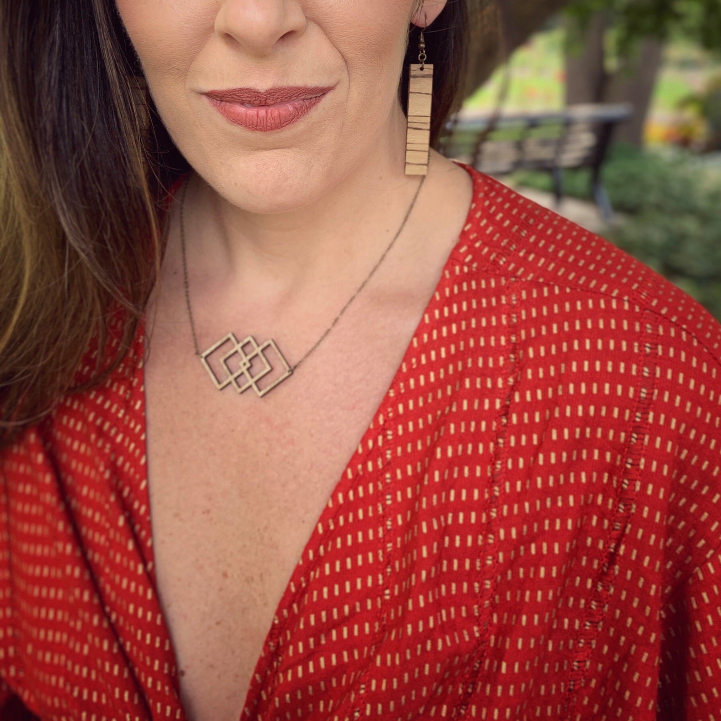 Geometric Square Birch Necklace, Modern Design, Laser Cut - Classic Wood Collection