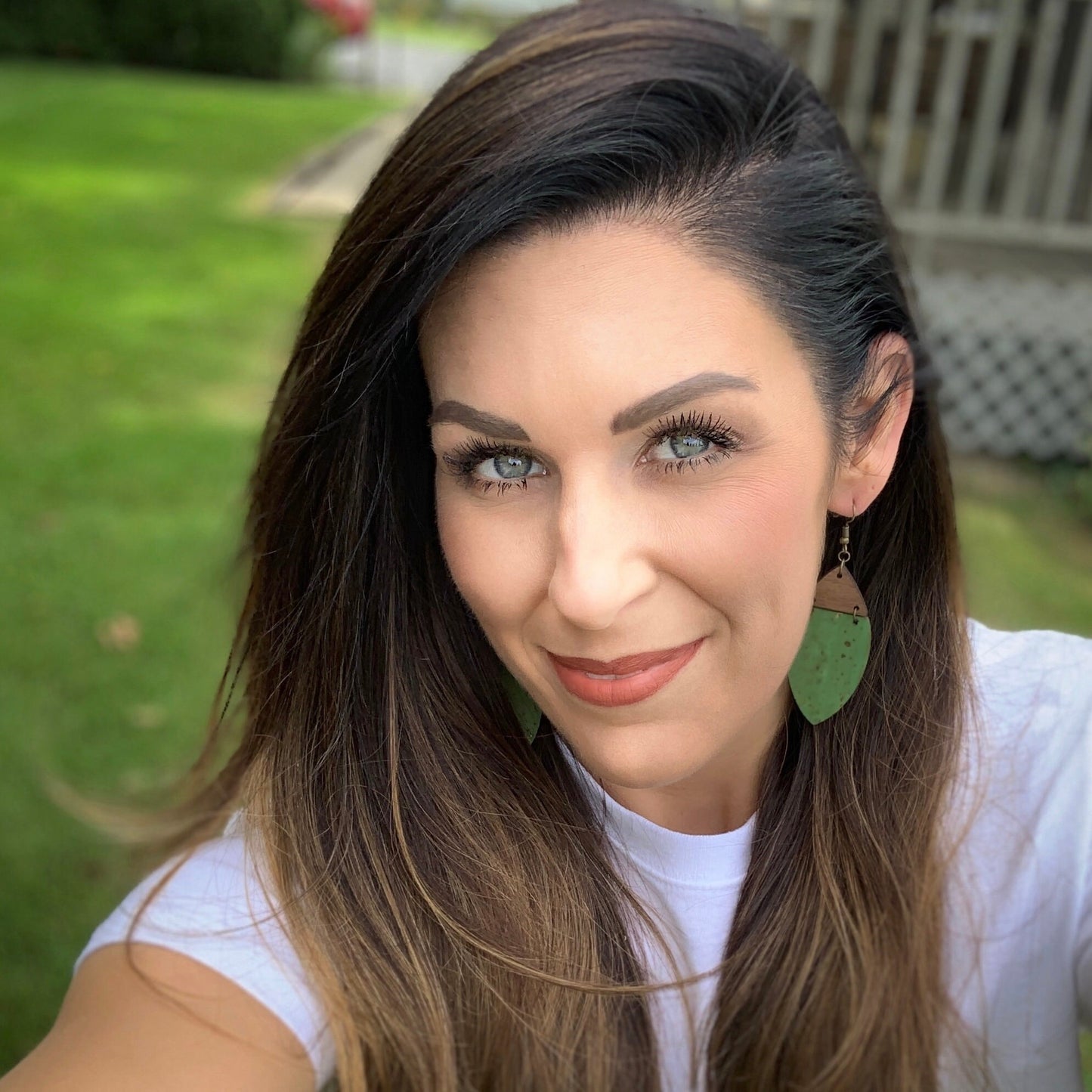 Boho Cactus (bright) Green Cork & Walnut Wood Earrings - Spring Earrings