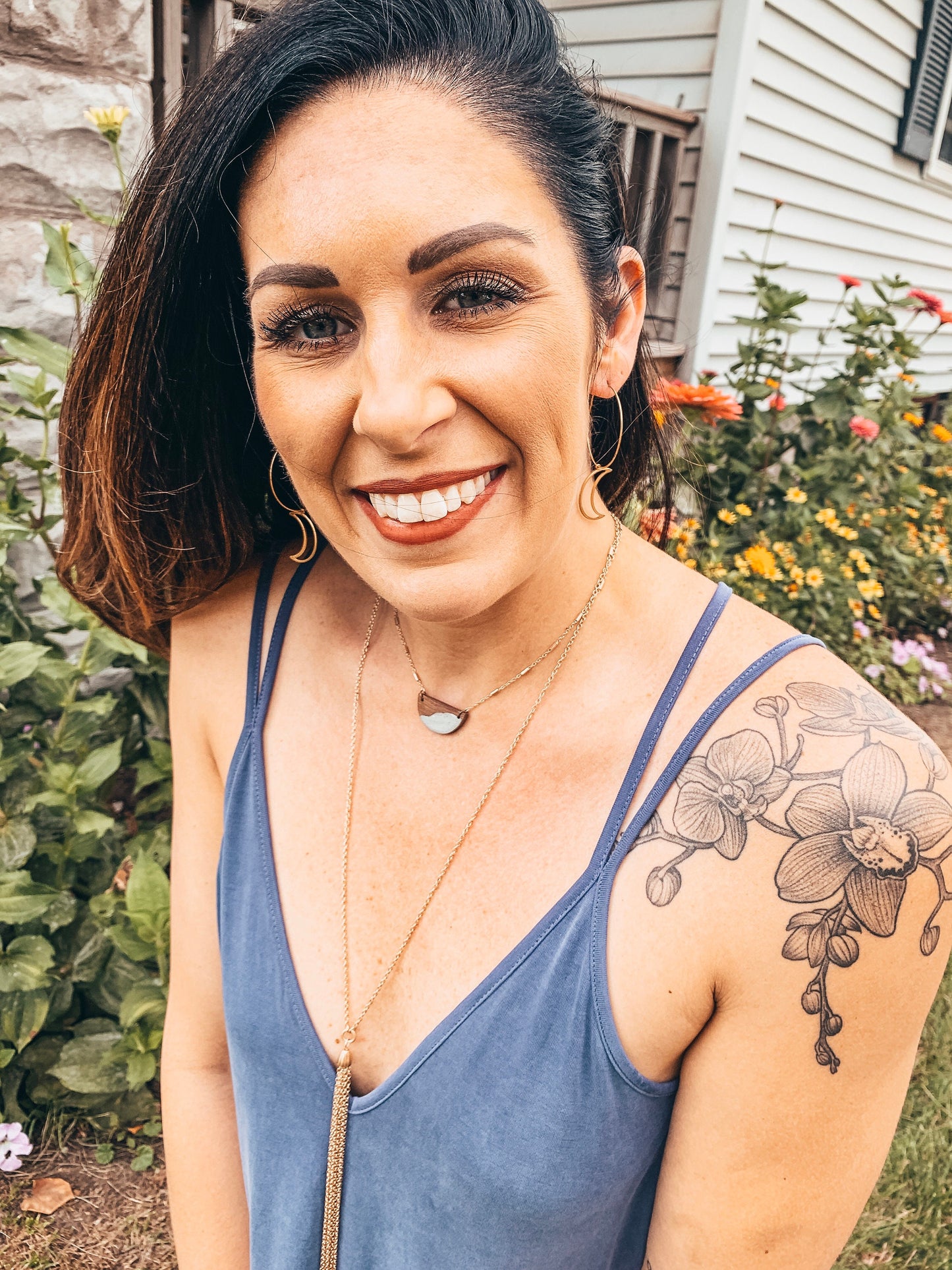 Brass Earring Hoops with Moon Earrings - Metal Collection