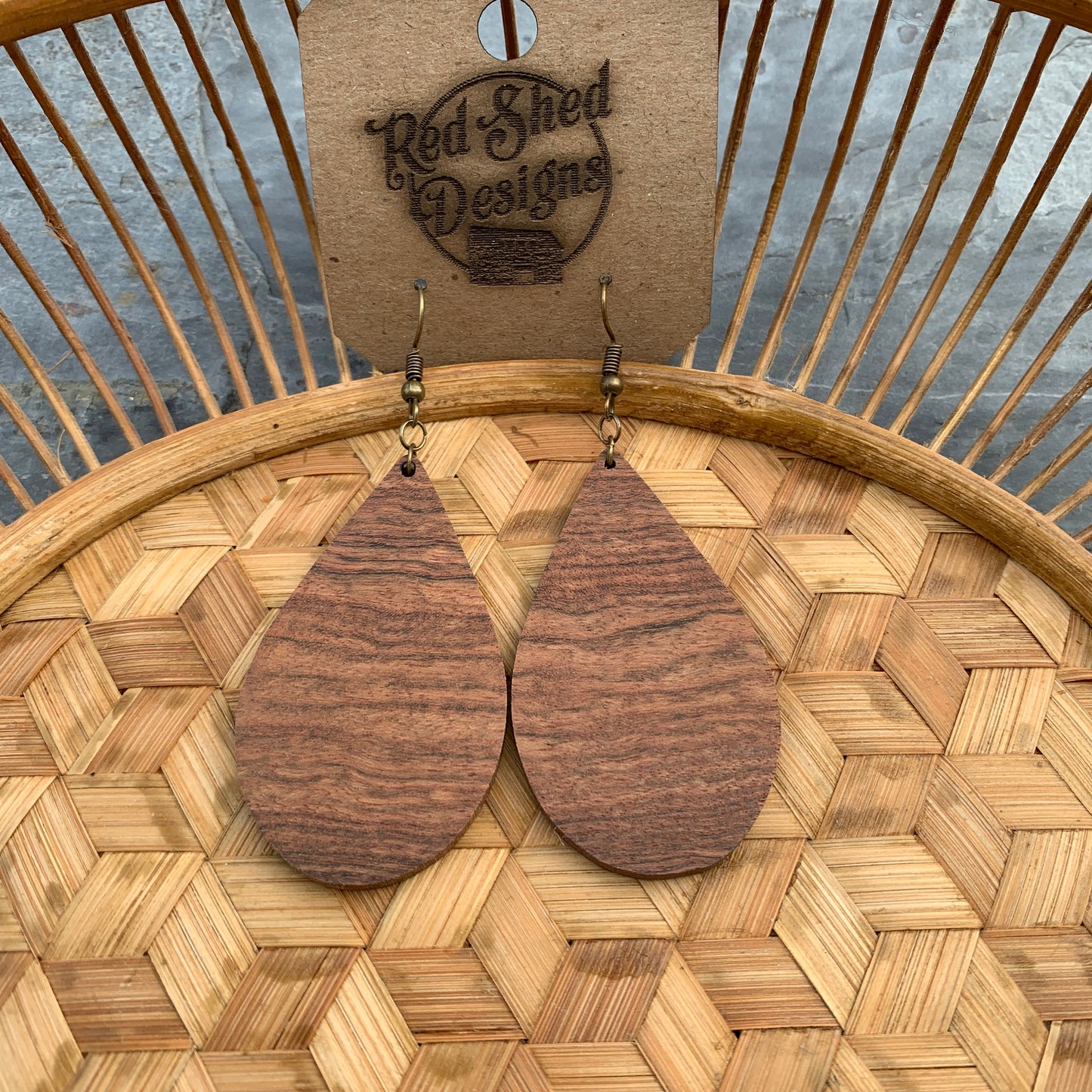 Jupiter Teardrop Rose Wood Earrings, Natural, Boho