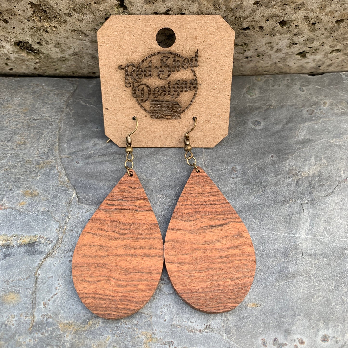 Jupiter Teardrop Rose Wood Earrings, Natural, Boho
