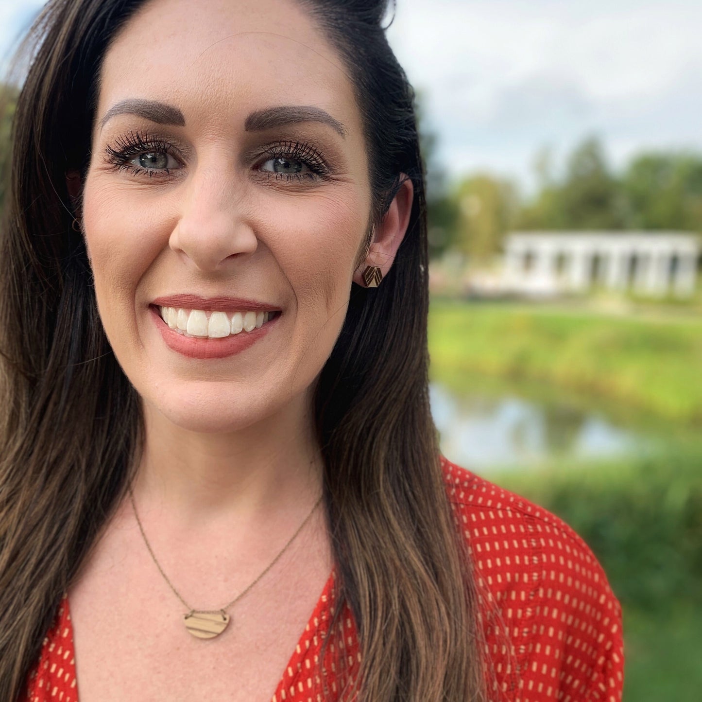 Geometric Birch Wood Stud Earrings, Boho, Minimalist