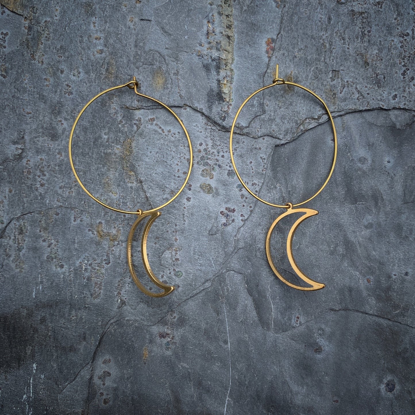 Brass Earring Hoops with Moon Earrings - Metal Collection
