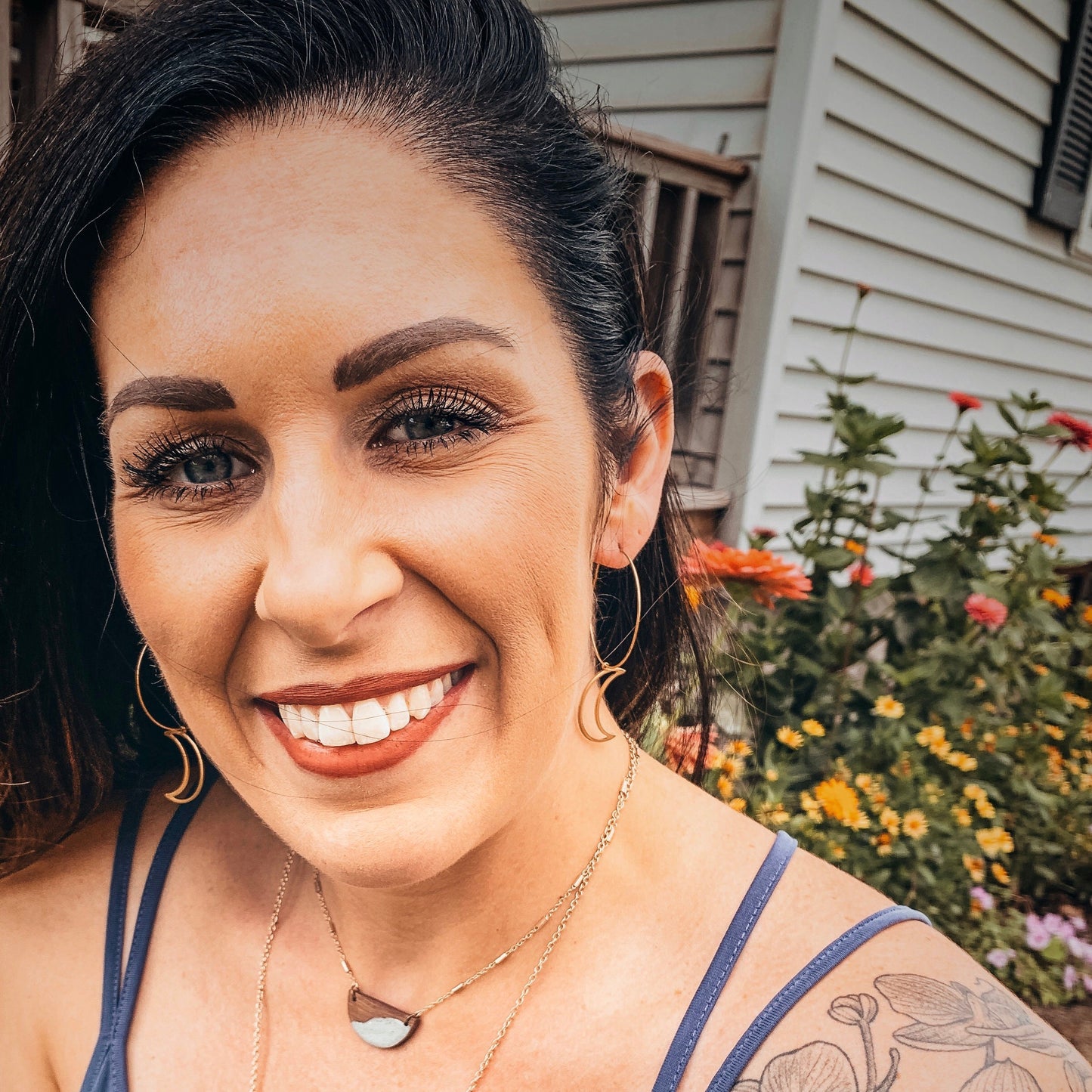 Brass Earring Hoops with Moon Earrings - Metal Collection