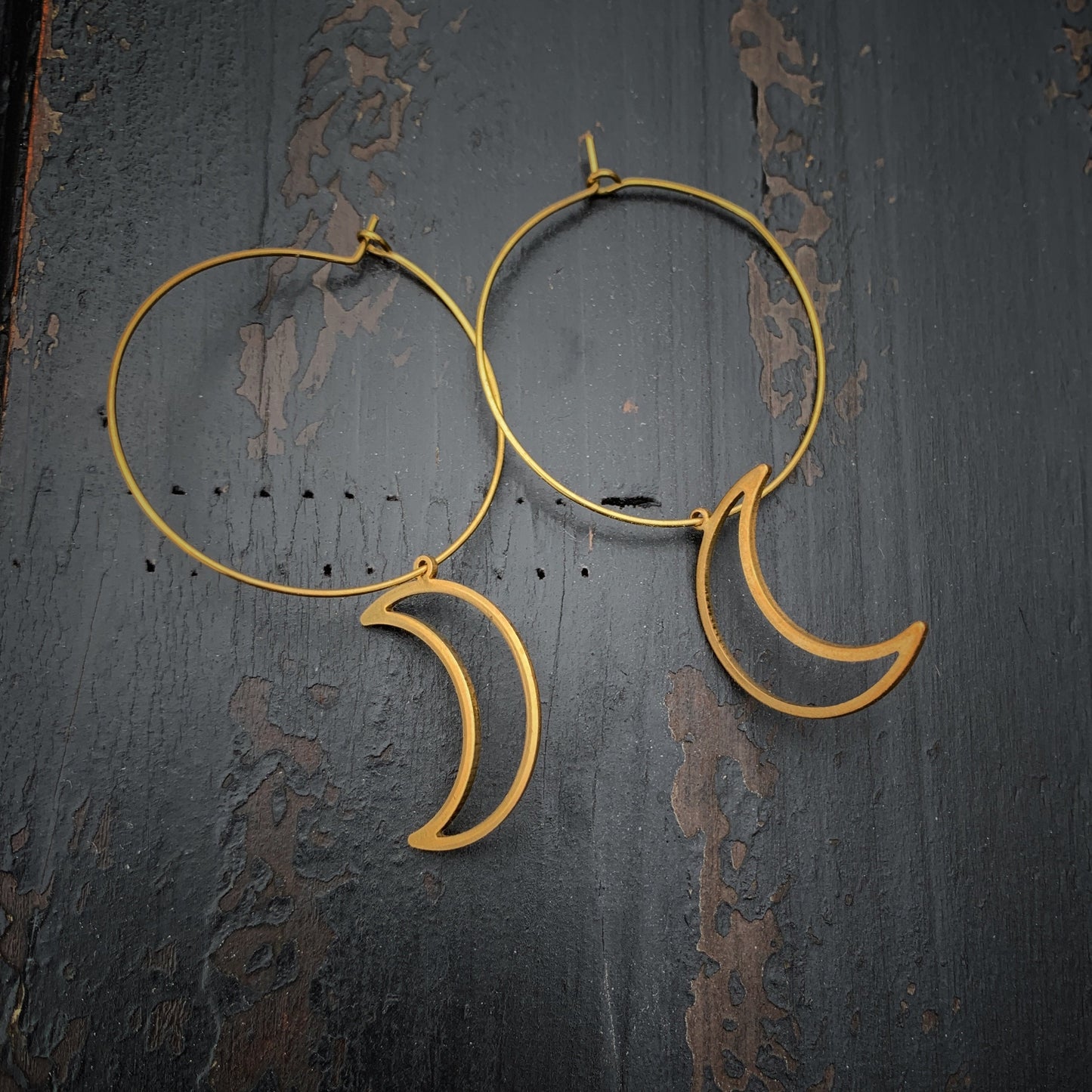 Brass Earring Hoops with Moon Earrings - Metal Collection