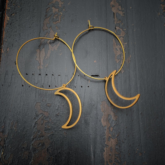 Brass Earring Hoops with Moon Earrings - Metal Collection