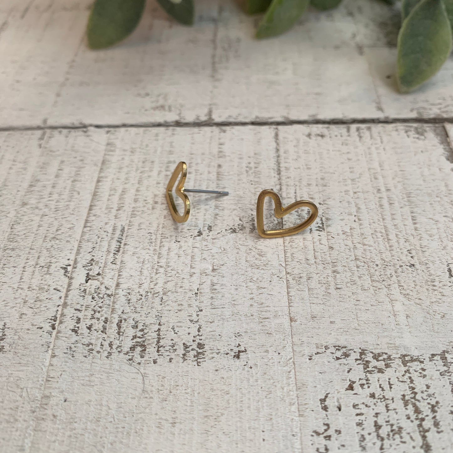Open Heart Brass Stud Earrings, Minimalist Metal Collection