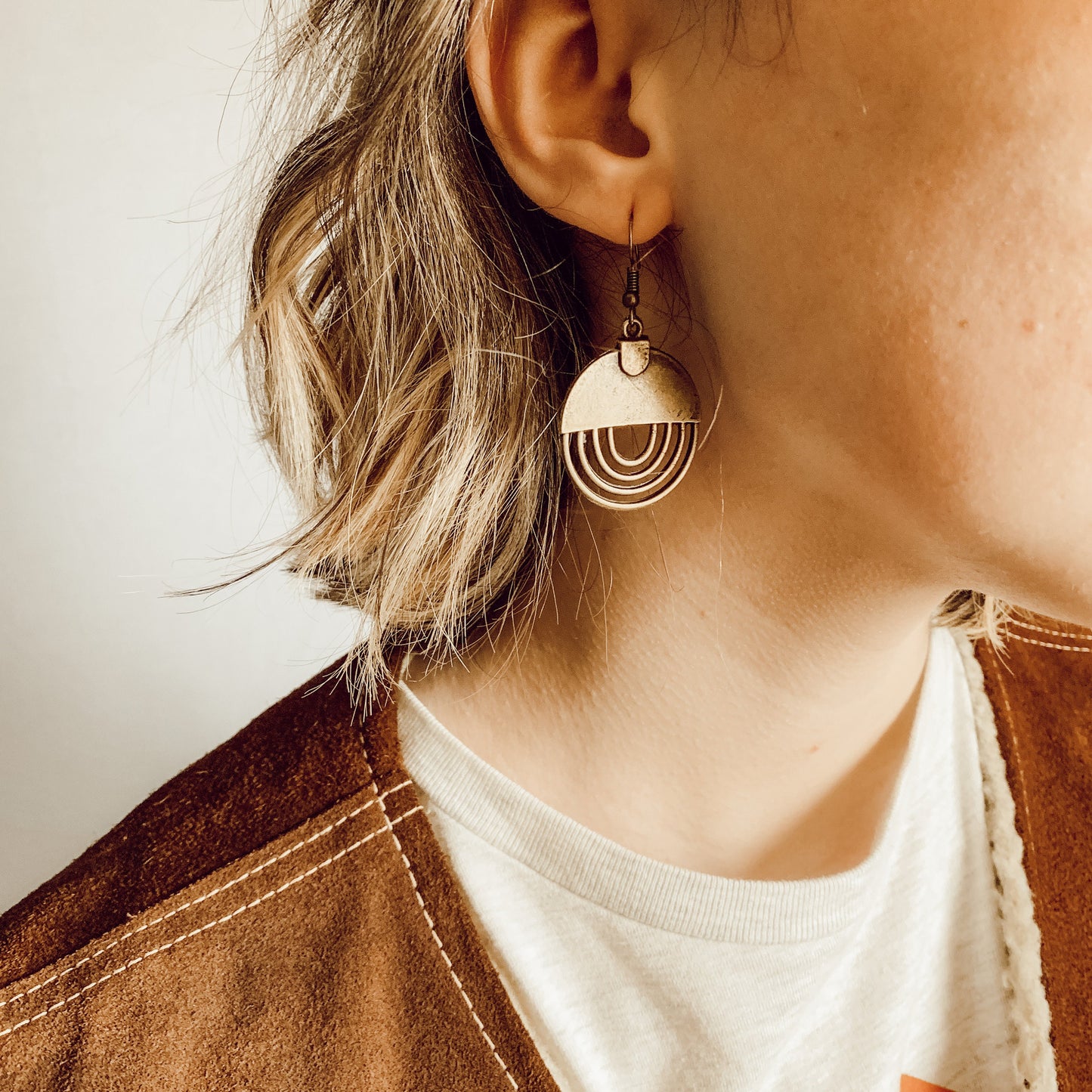 Antique Bohemian Geometric Rainbow Earrings - Bronze
