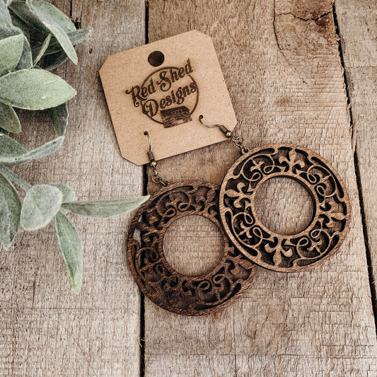 Boho Wood Earrings Lightweight Hoop Circle, Feminine Details