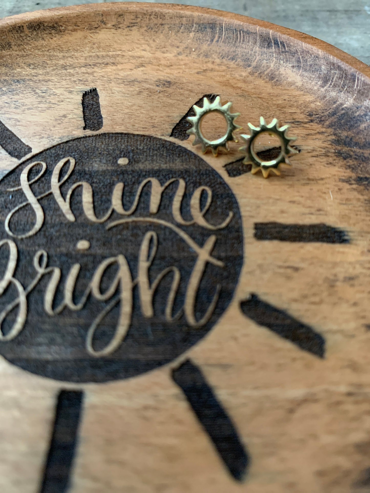 Tiny Brass Circle Sunshine Boho Stud Earrings, Sunburst