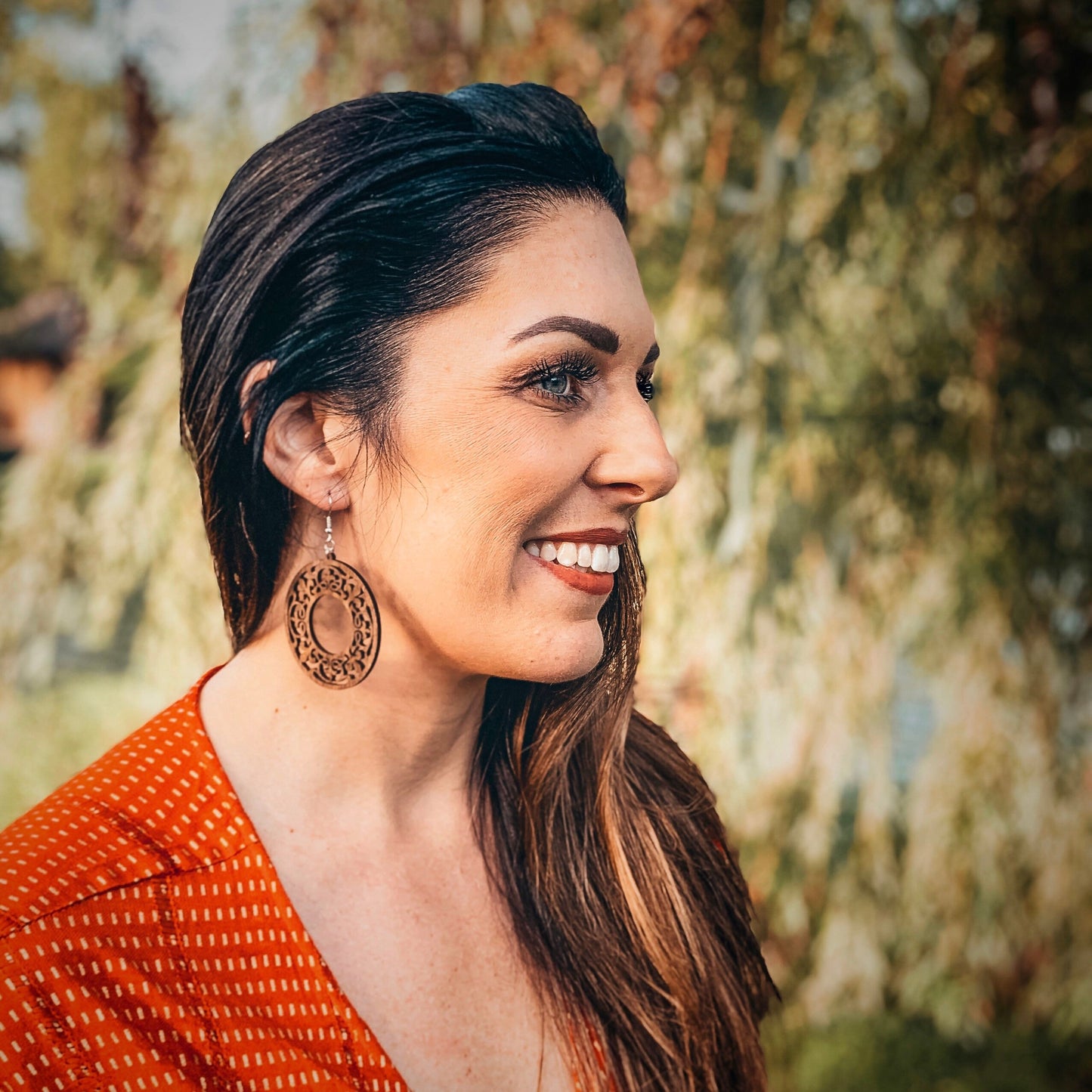 Boho Wood Earrings Lightweight Hoop Circle, Feminine Details