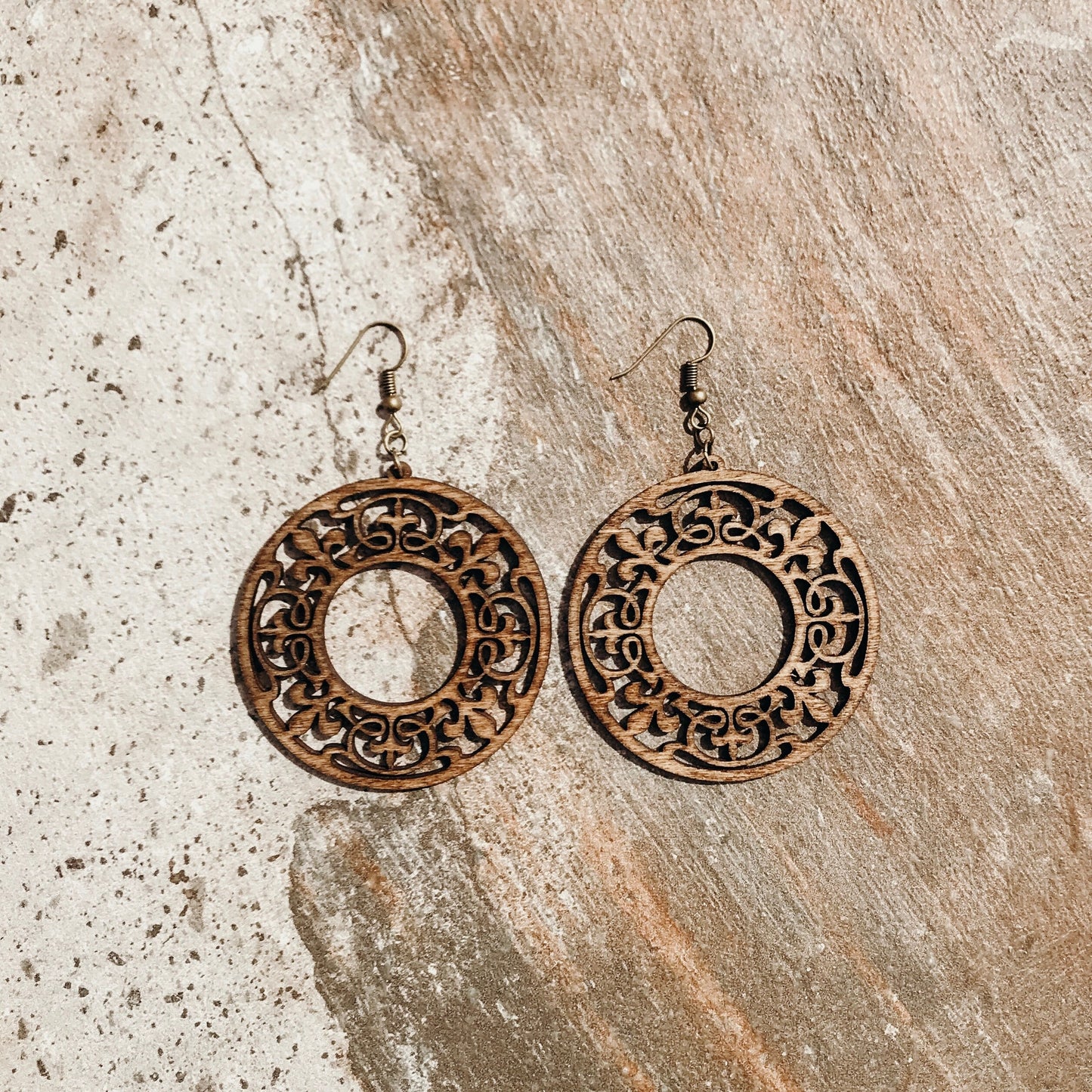 Boho Wood Earrings Lightweight Hoop Circle, Feminine Details