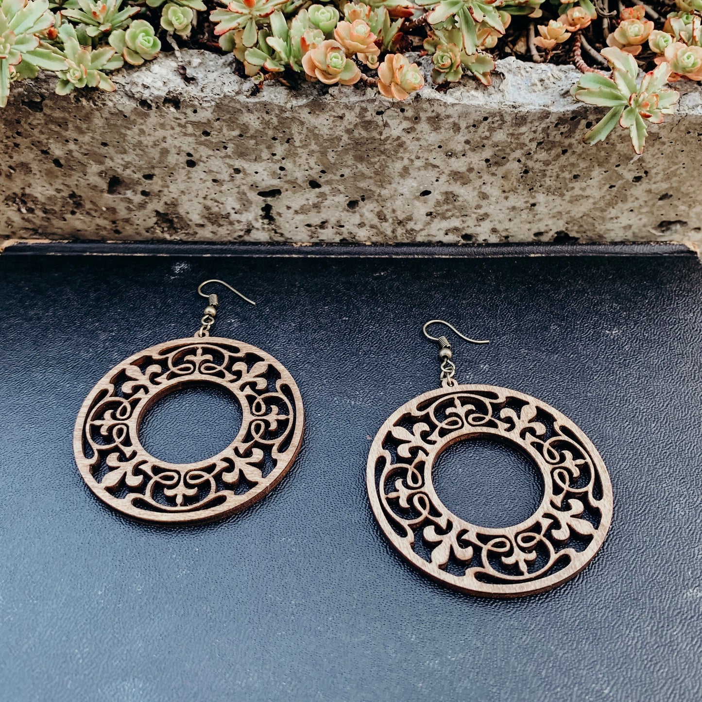 Boho Wood Earrings Lightweight Hoop Circle, Feminine Details