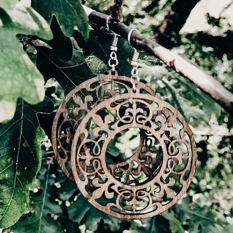 Boho Wood Earrings Lightweight Hoop Circle, Feminine Details