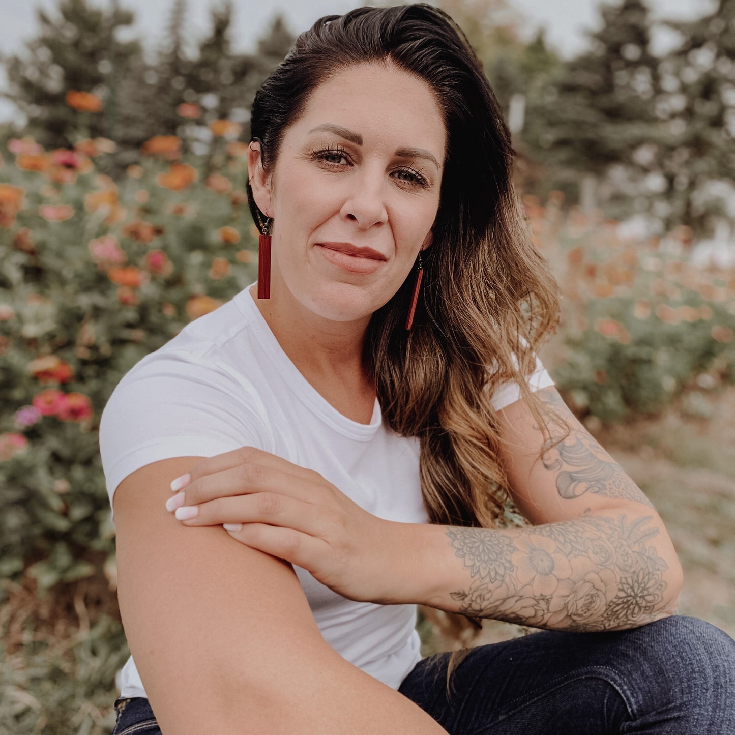 Long Red Boho Lightweight Wood Earrings - Redheart Wood Bar Style