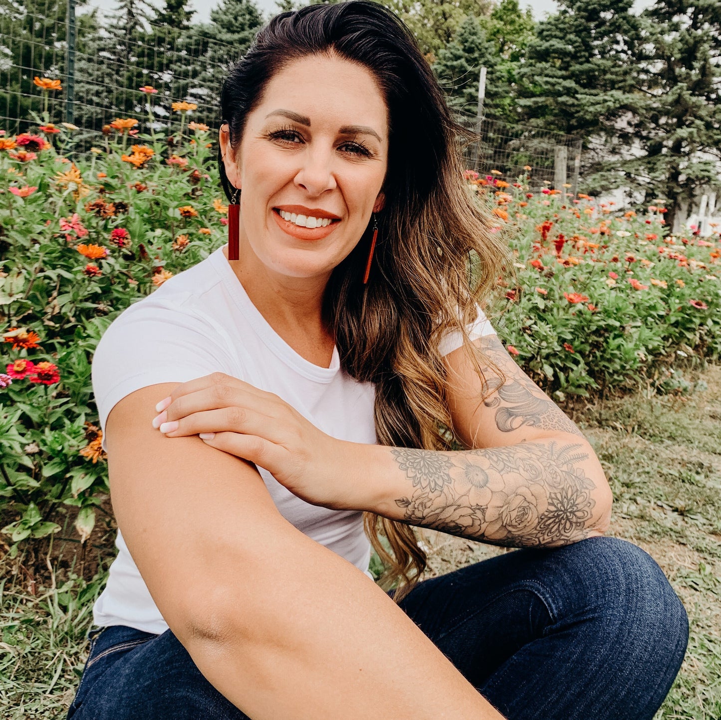 Long Red Boho Lightweight Wood Earrings - Redheart Wood Bar Style