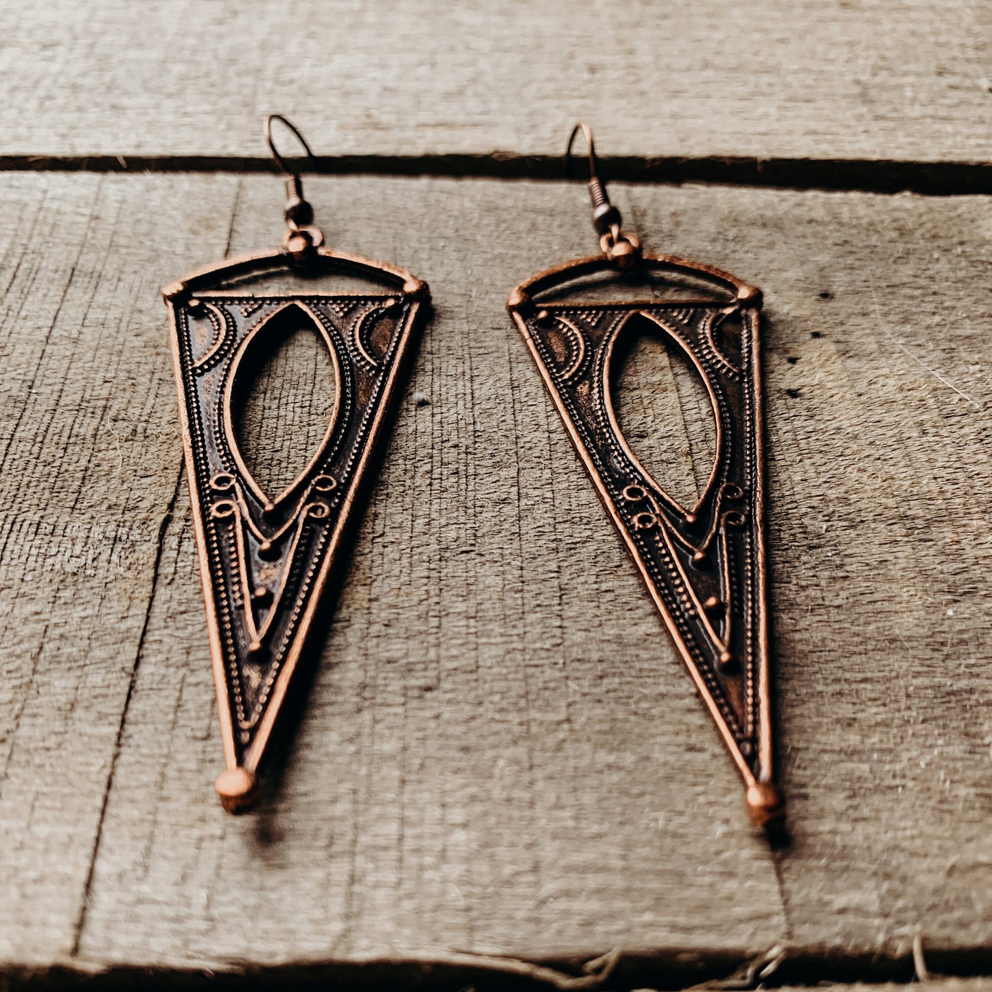 Antique Copper Boho Gypsy Spike Earrings, Boho, Minimalist Earrings