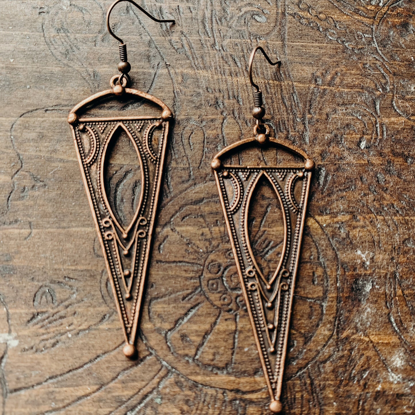 Antique Copper Boho Gypsy Spike Earrings, Boho, Minimalist Earrings