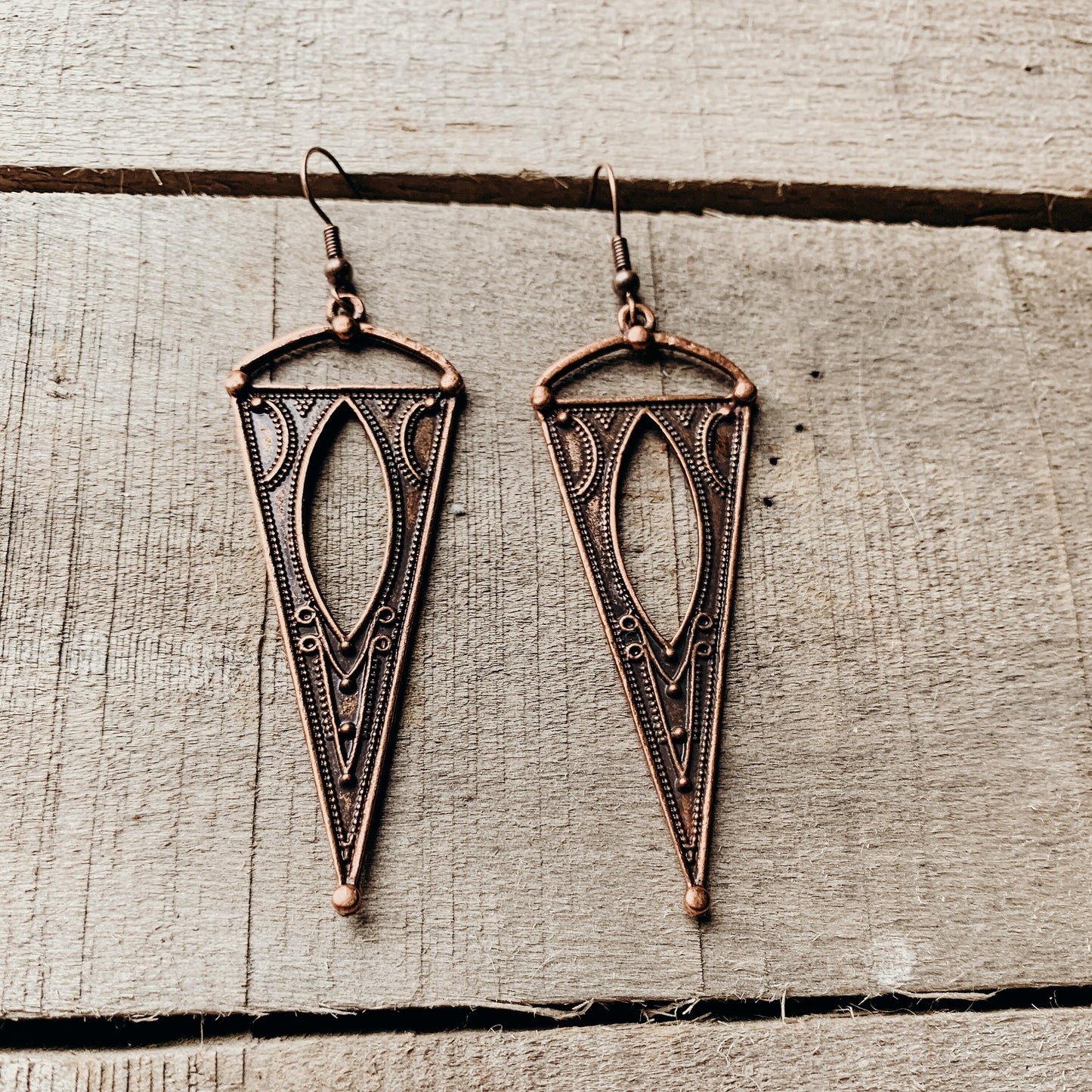 Antique Copper Boho Gypsy Spike Earrings, Boho, Minimalist Earrings