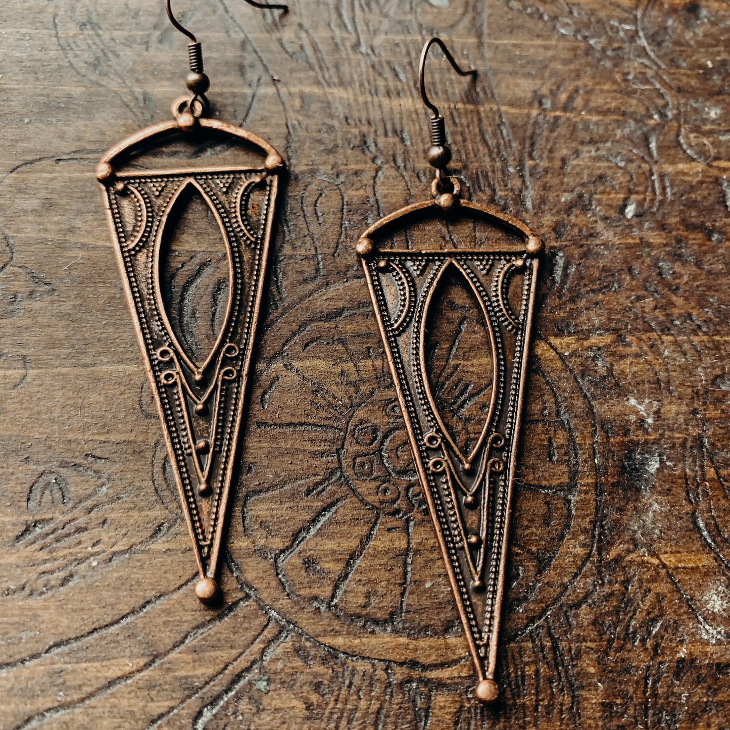 Antique Copper Boho Gypsy Spike Earrings, Boho, Minimalist Earrings