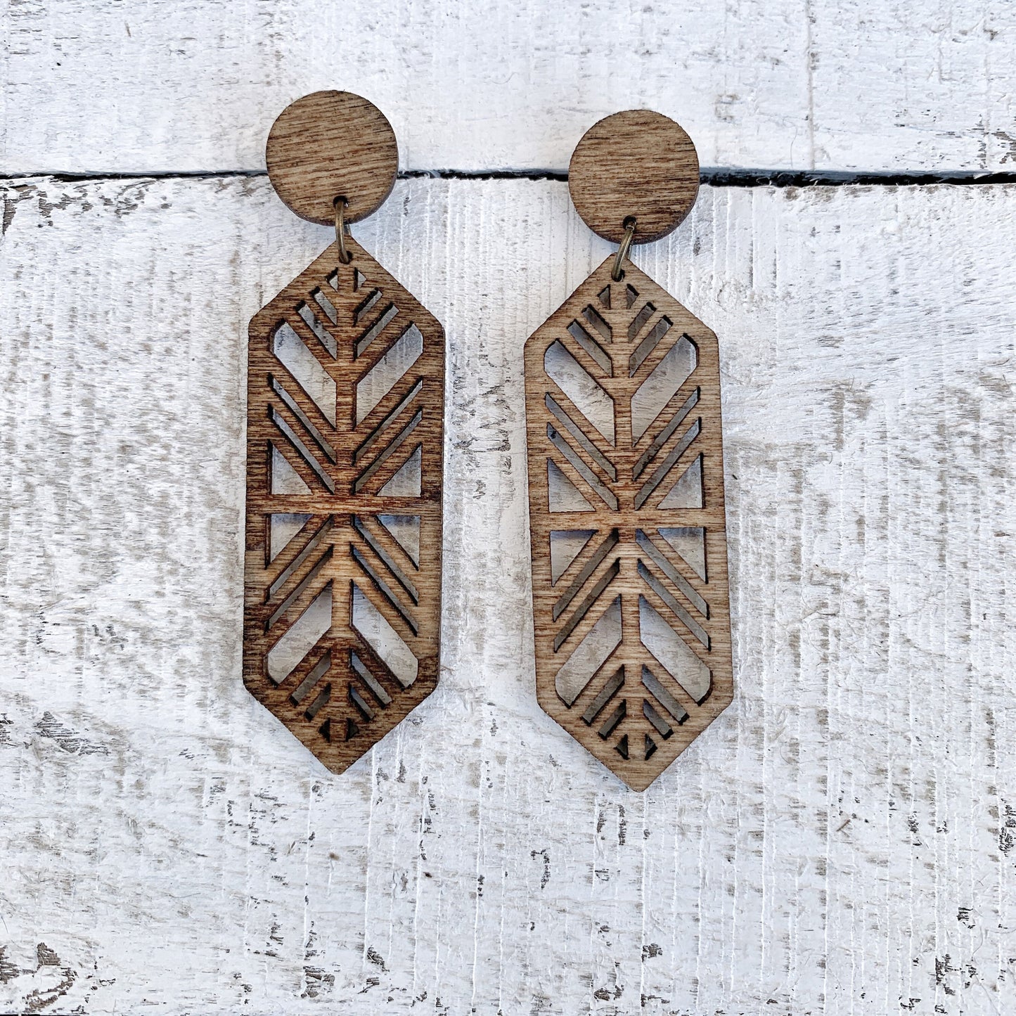 Geometric Dangle Stud Birch Wood Earrings - Lightweight - Boho Design