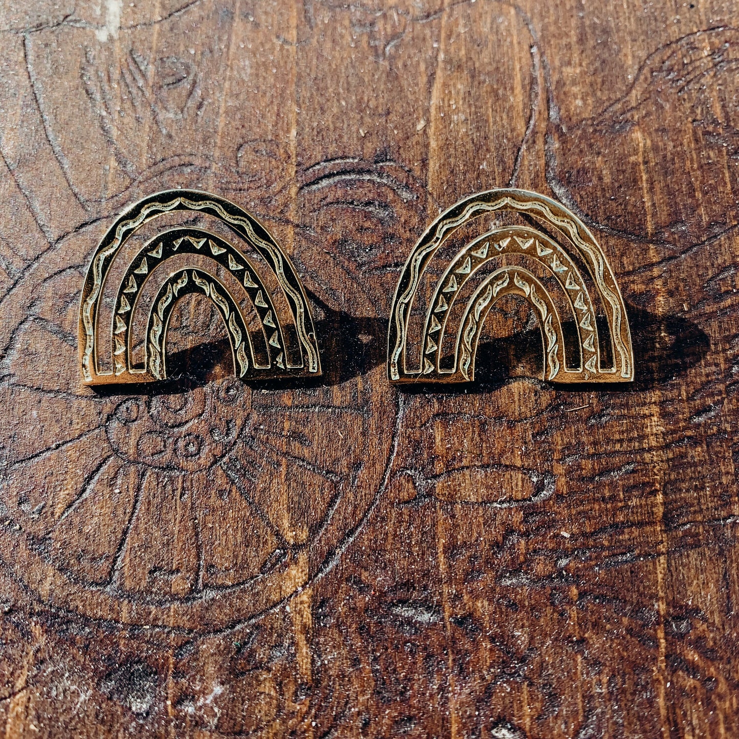 Boho Rainbow Brass Stud Earrings, Minimalist - Metal Collection