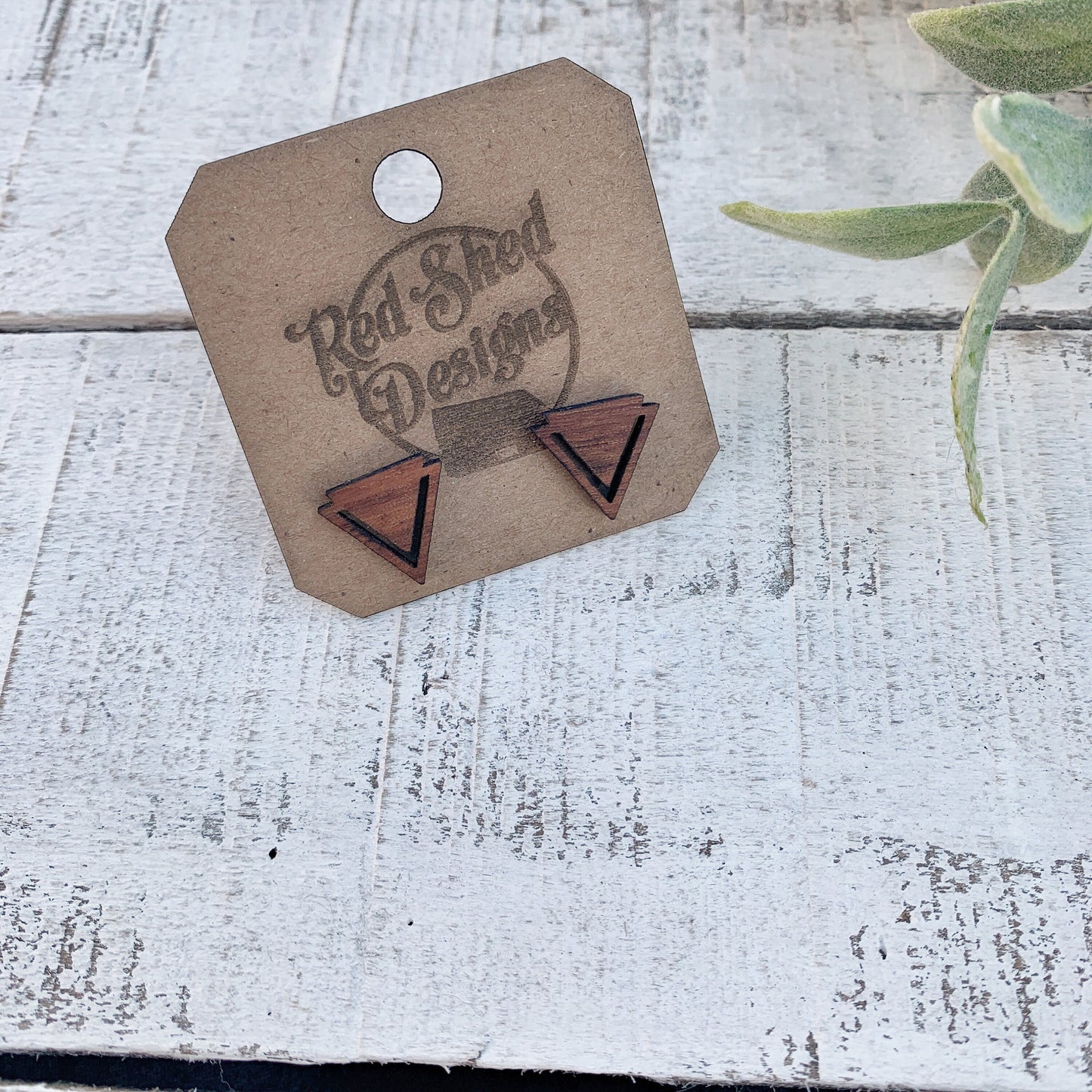 Geometric Triangle Walnut Wood Stud Earrings, Boho, Minimalist