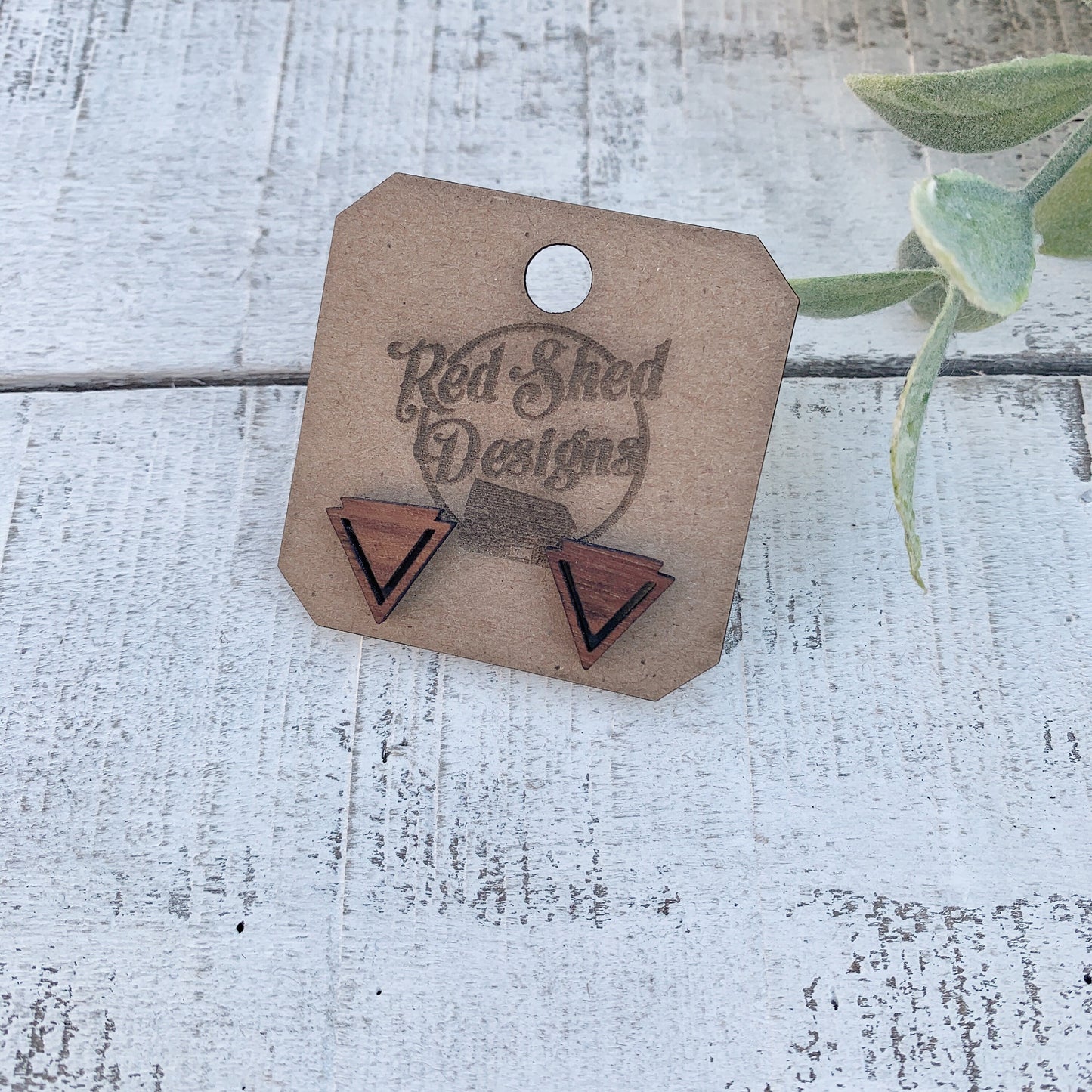 Geometric Triangle Walnut Wood Stud Earrings, Boho, Minimalist