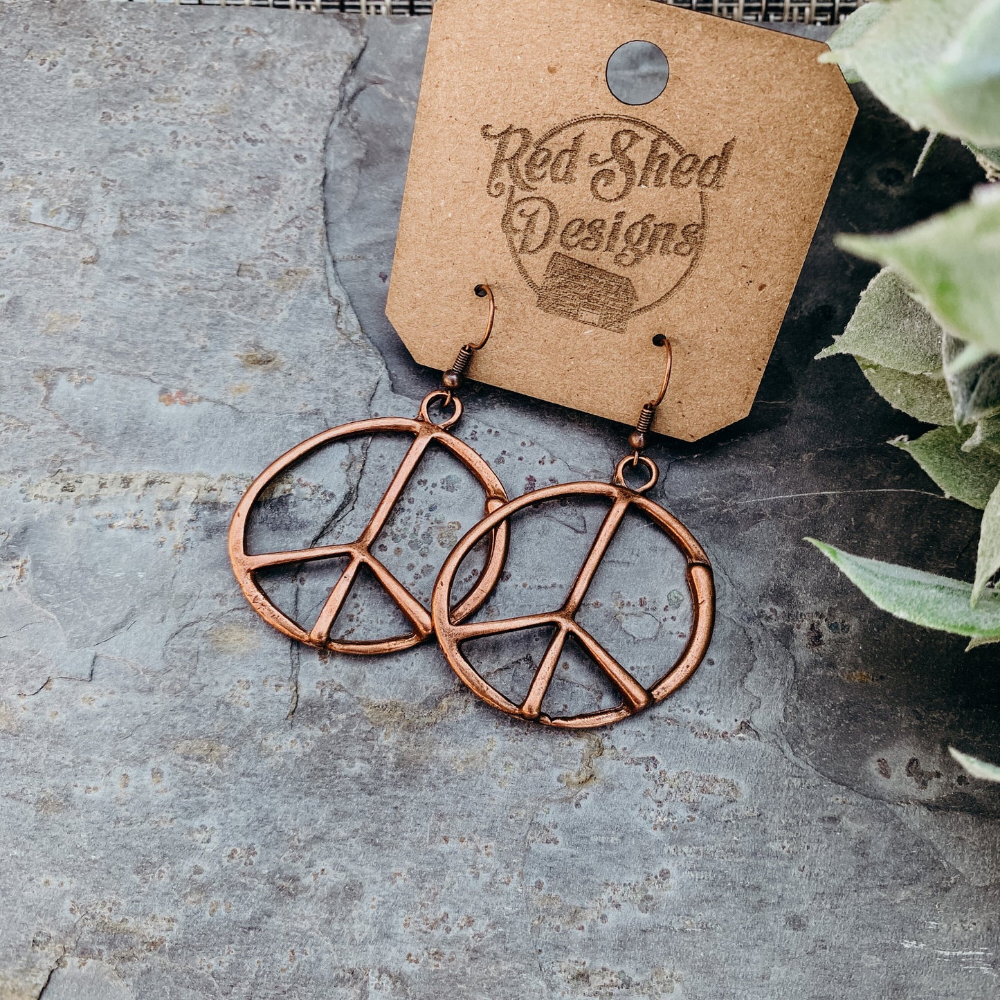 Antique Copper Bohemian Peace Sign Earrings – Handmade Boho Hippie Dangle Jewelry for Free-Spirited Style