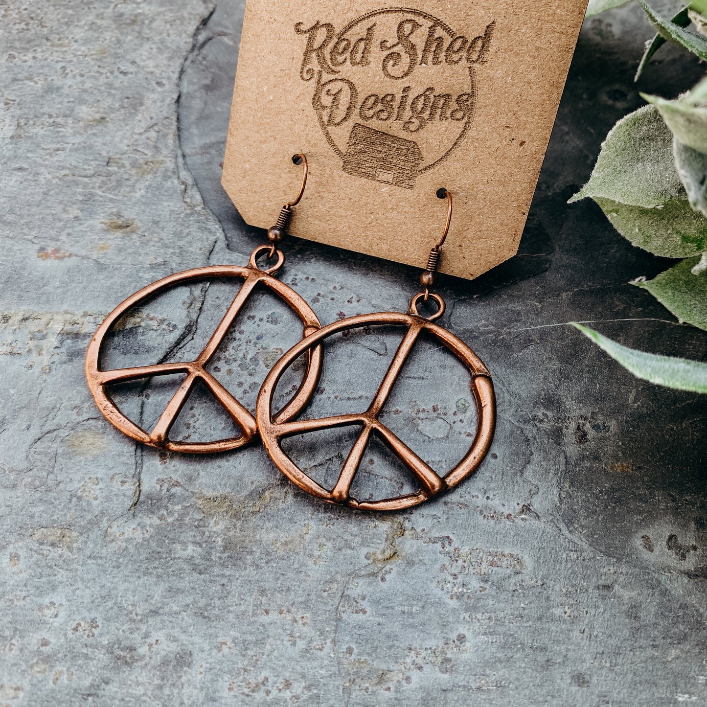 Antique Copper Bohemian Peace Sign Earrings – Handmade Boho Hippie Dangle Jewelry for Free-Spirited Style
