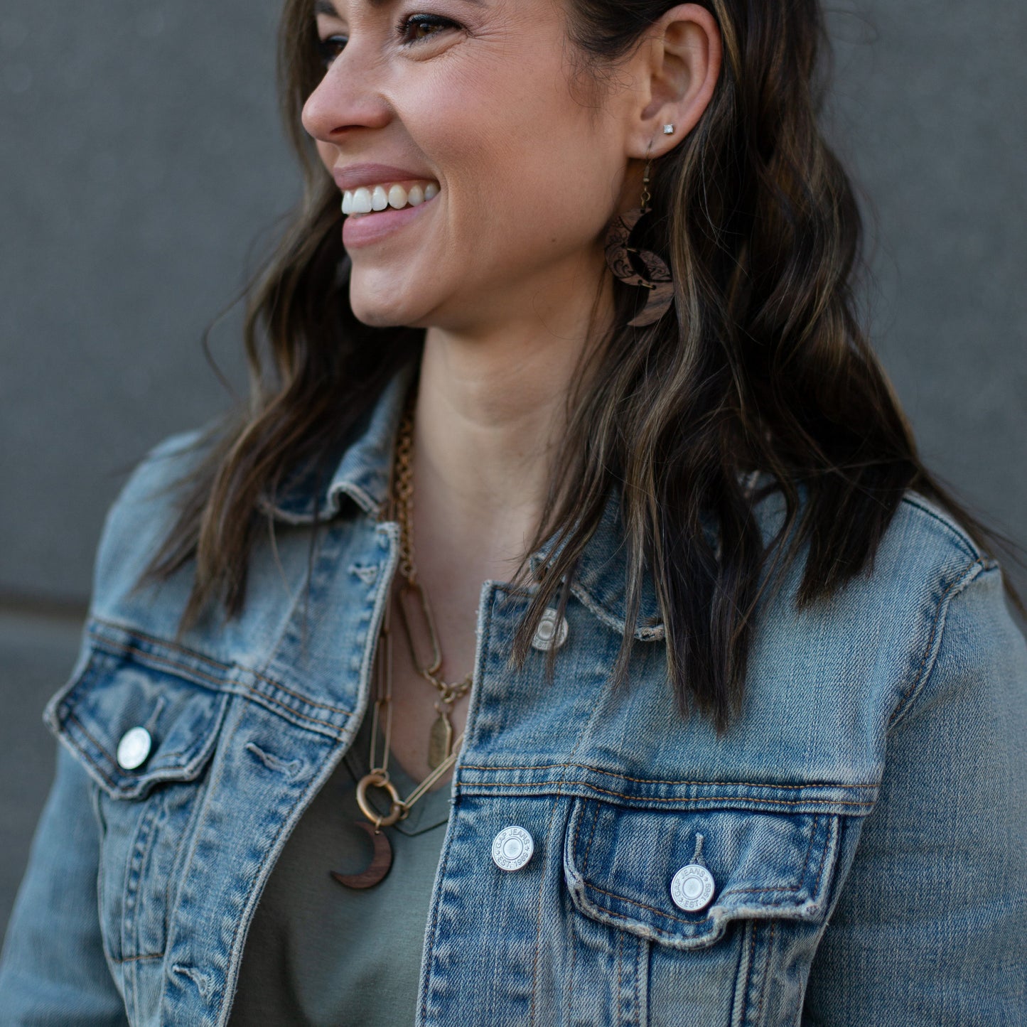 Double Moon Walnut Wood Boho Earrings, Natural, Lightweight - Celestial