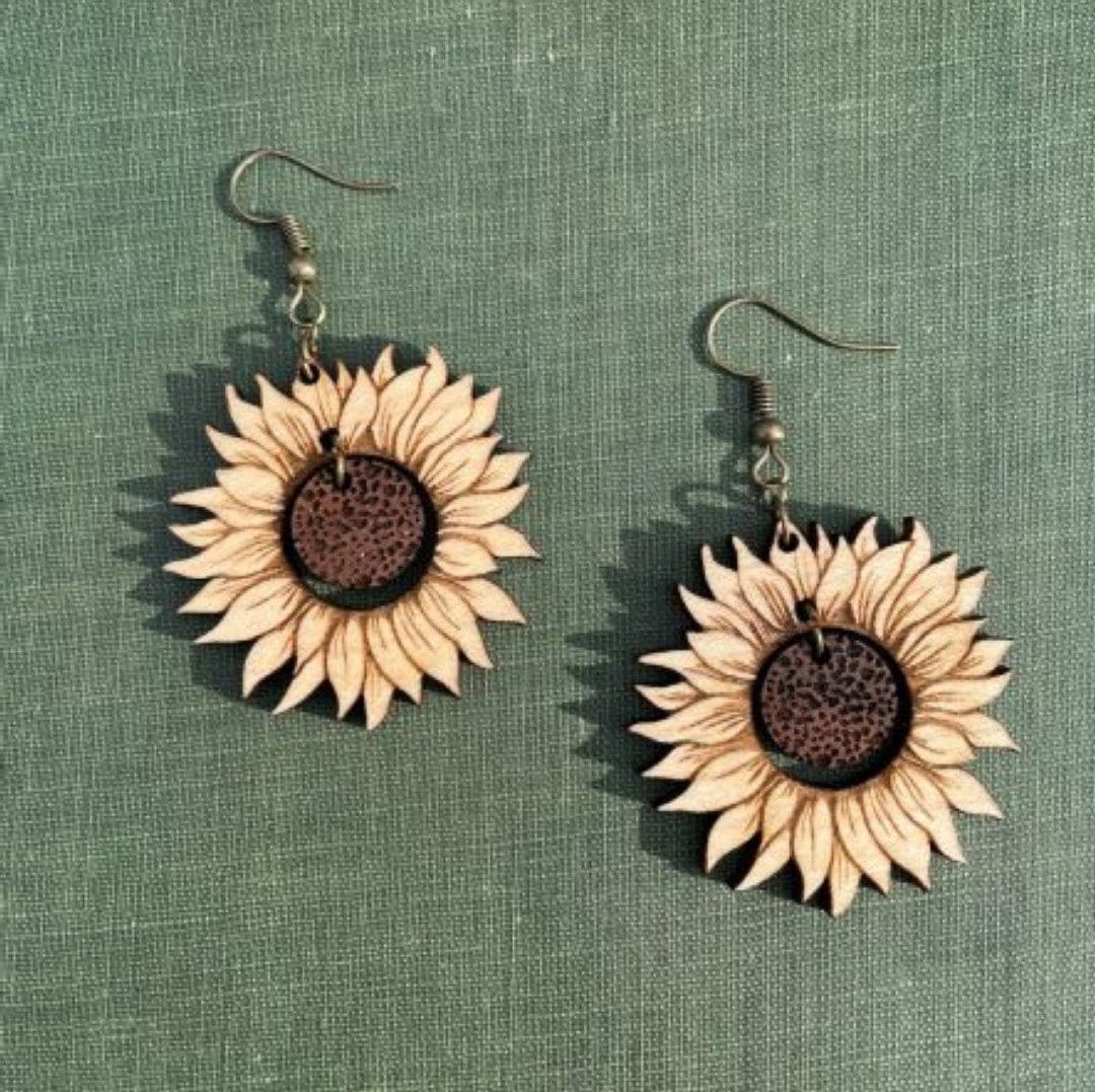 Hippie Sunflower Wooden Earrings - Lightweight