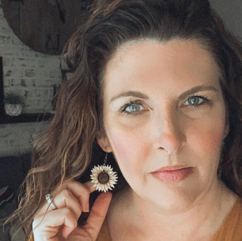 Hippie Sunflower Wooden Earrings - Lightweight