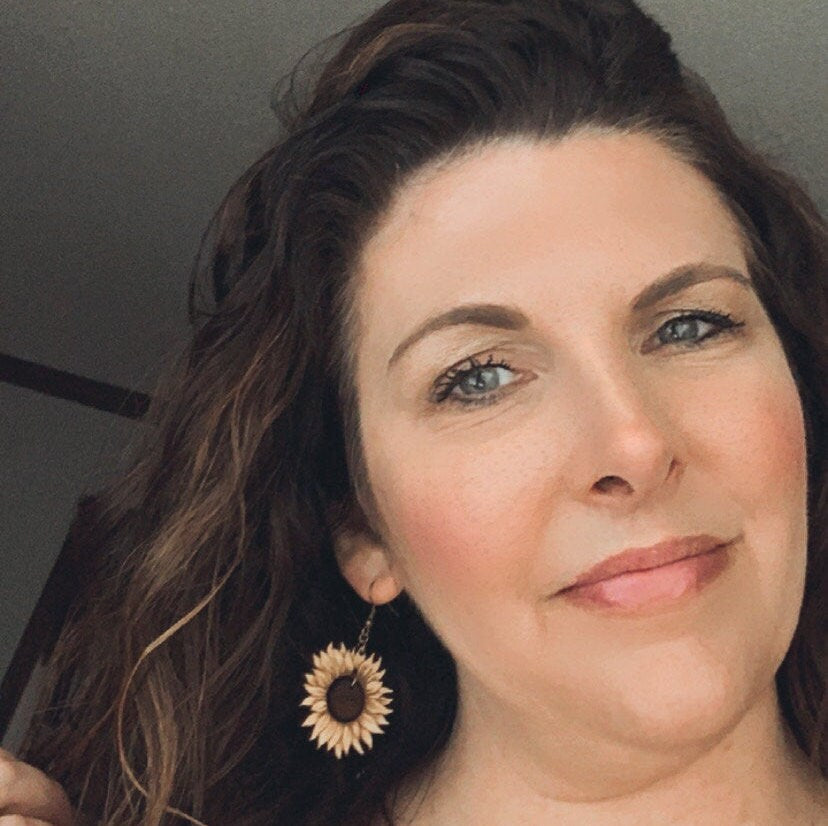 Hippie Sunflower Wooden Earrings - Lightweight