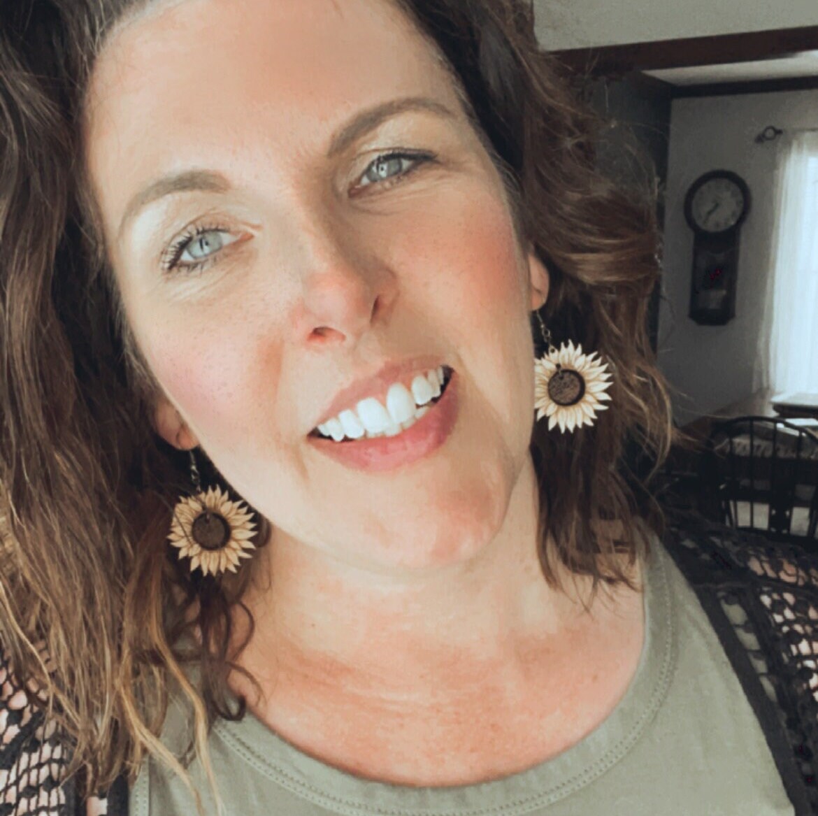 Hippie Sunflower Wooden Earrings - Lightweight