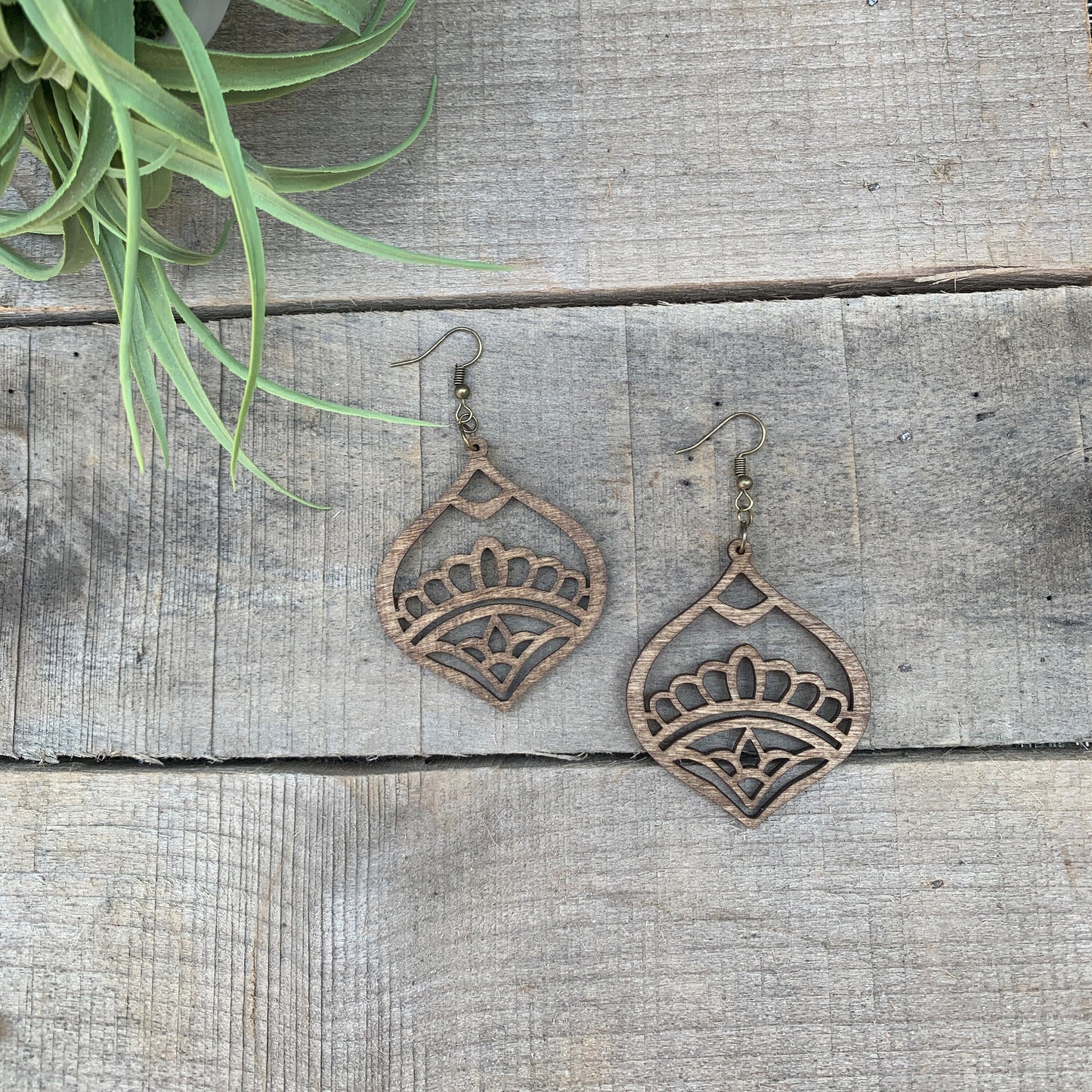 Wood Mandala Statement Boho Earrings - Lightweight - Gypsy Style