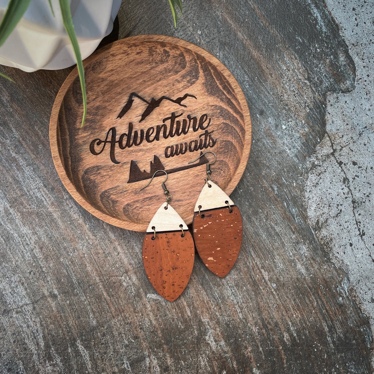 Spice Cork and Maple Wood Earrings - Cork Collection - Burnt Orange