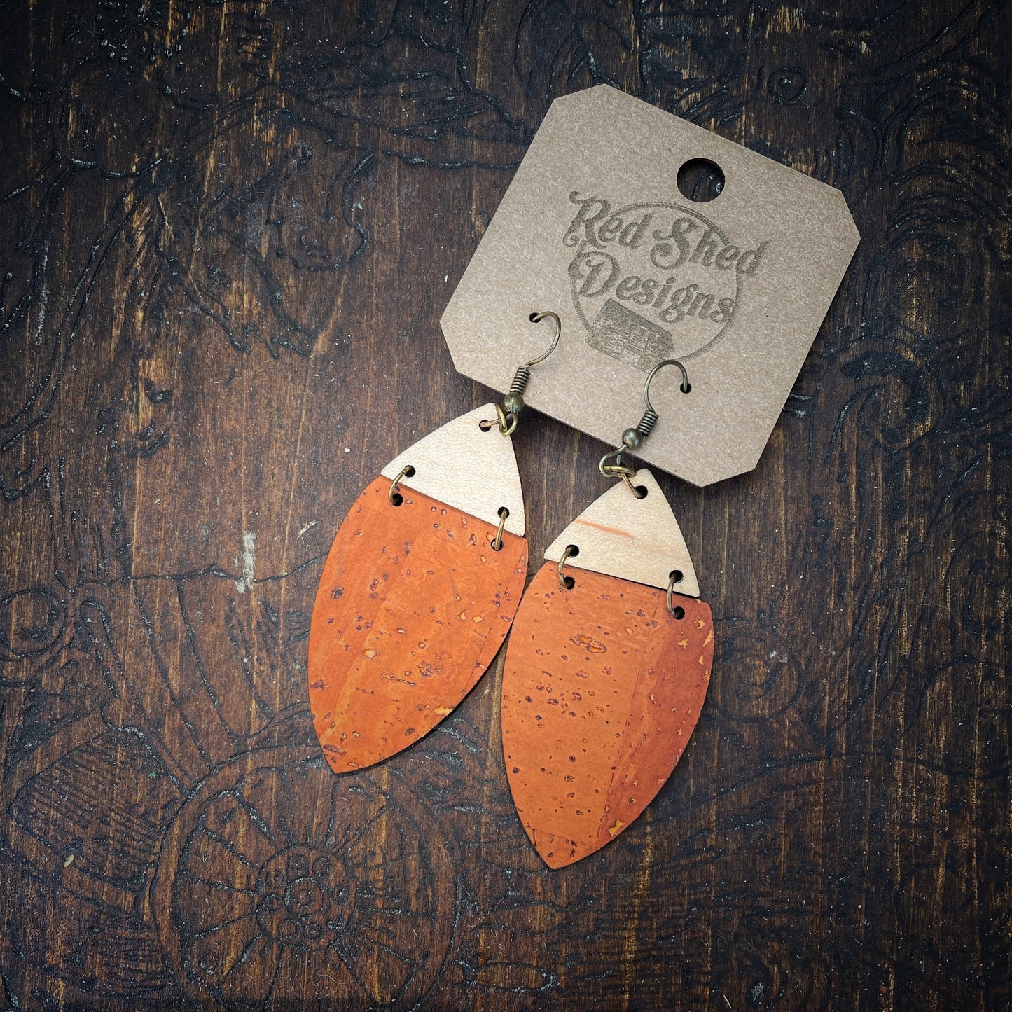 Spice Cork and Maple Wood Earrings - Cork Collection - Burnt Orange