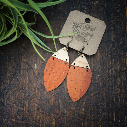 Spice Cork and Maple Wood Earrings - Cork Collection - Burnt Orange