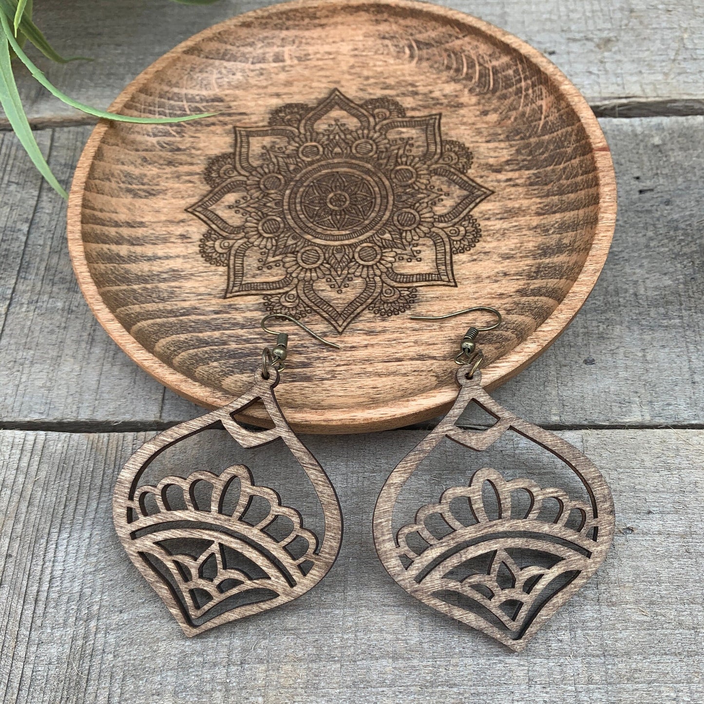 Wood Mandala Statement Boho Earrings - Lightweight - Gypsy Style
