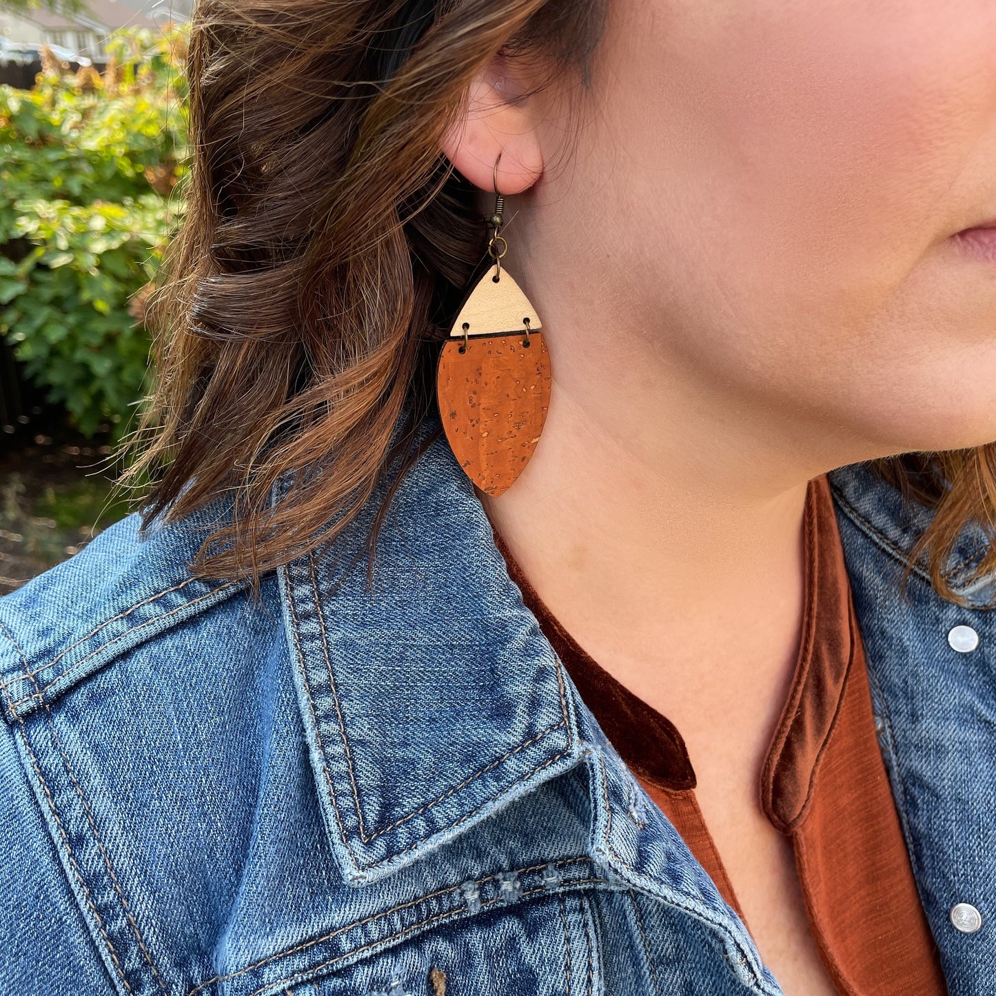 Spice Cork and Maple Wood Earrings - Cork Collection - Burnt Orange