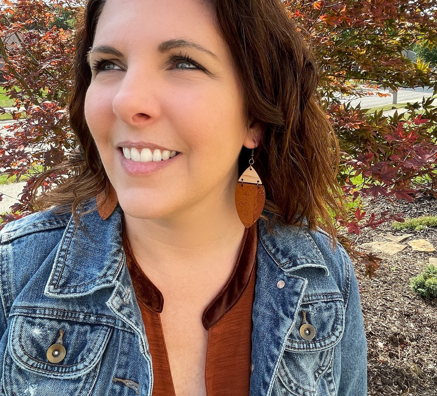 Spice Cork and Maple Wood Earrings - Cork Collection - Burnt Orange