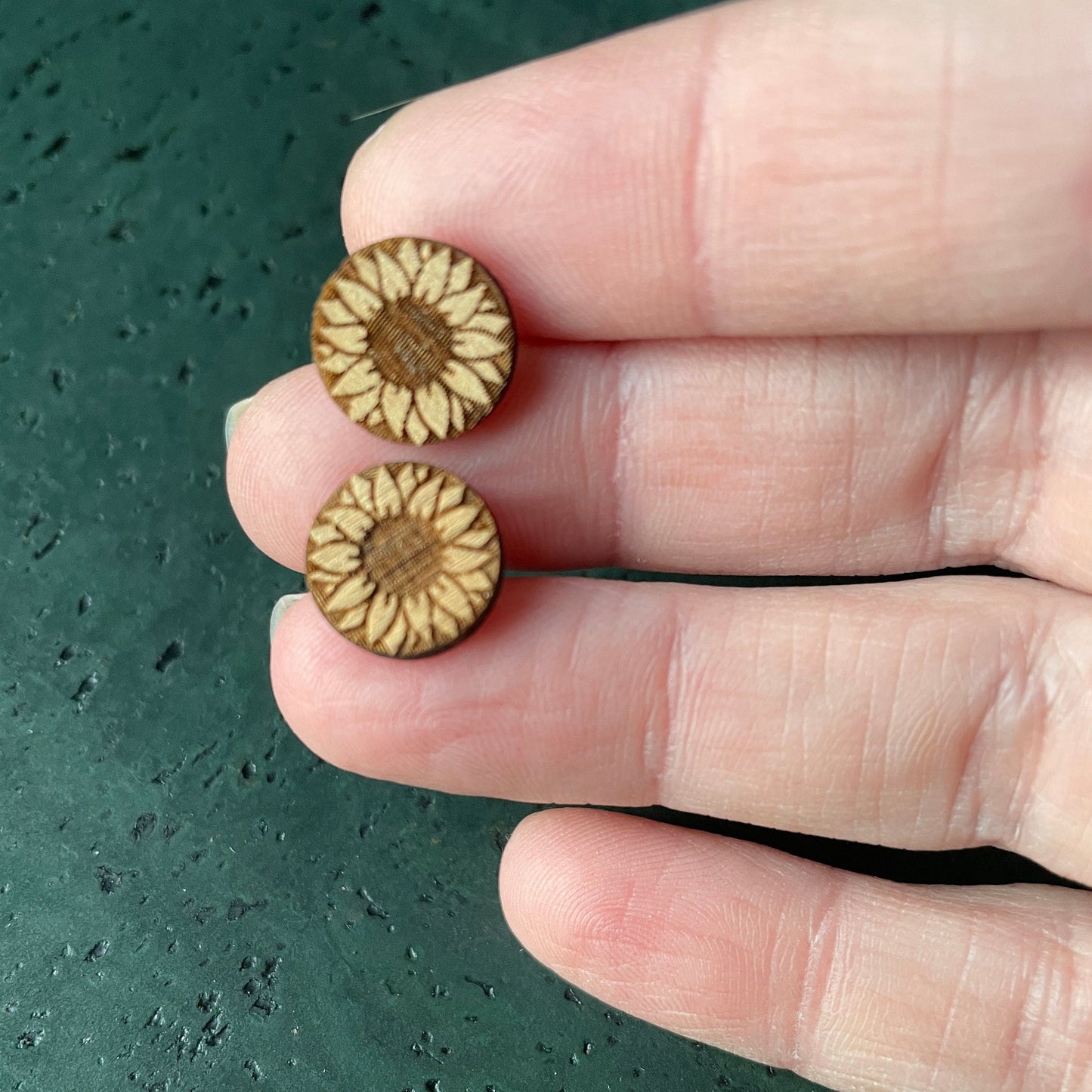 Sunflower Beach Wood Round Stud Earrings