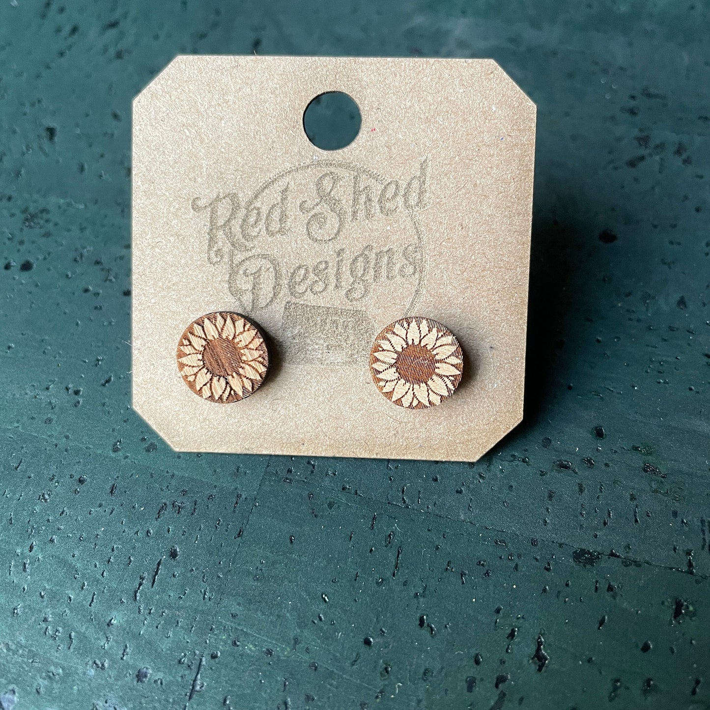 Sunflower Beach Wood Round Stud Earrings