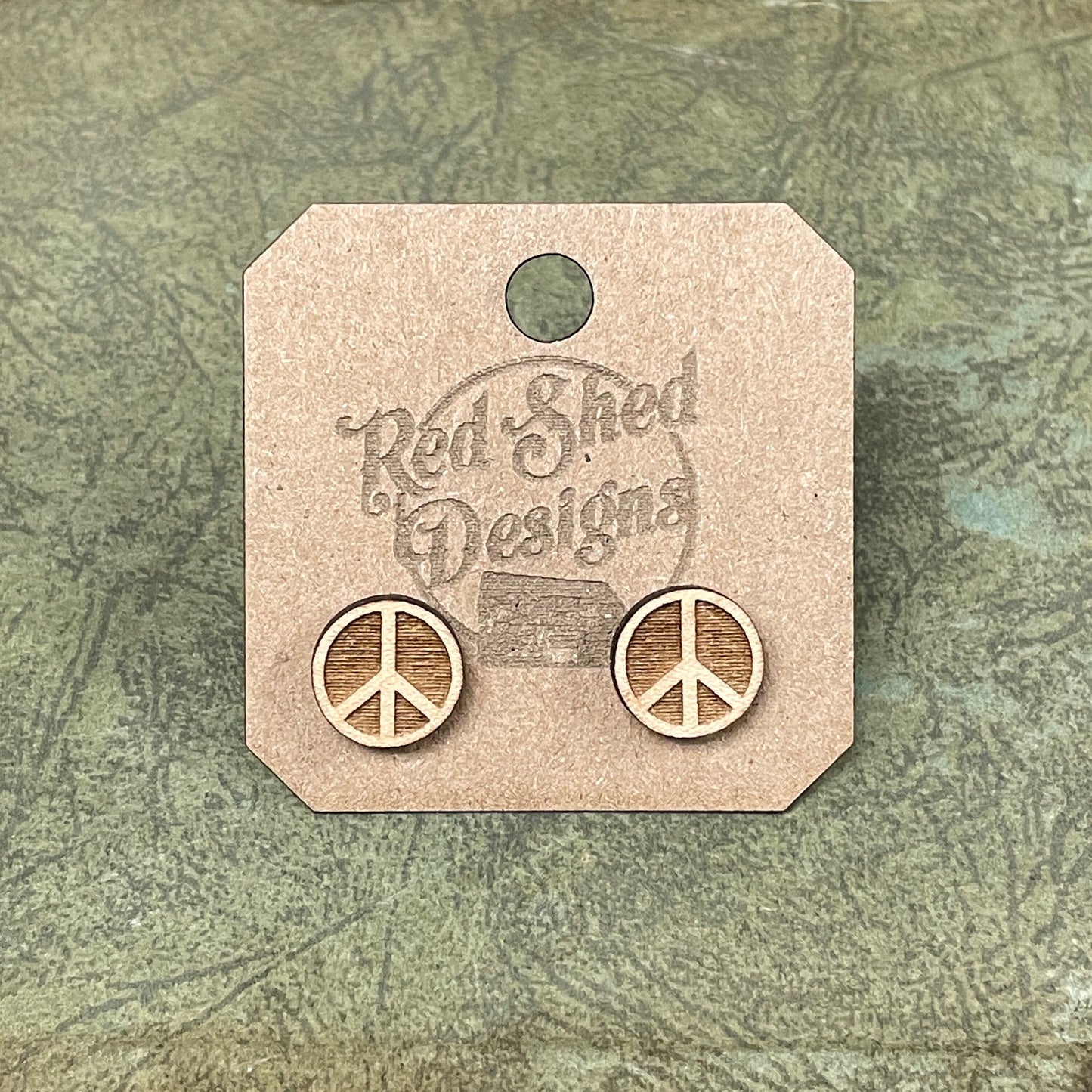 Wood Peace Sign Round Stud Earrings - Hippie/Gypsy Style