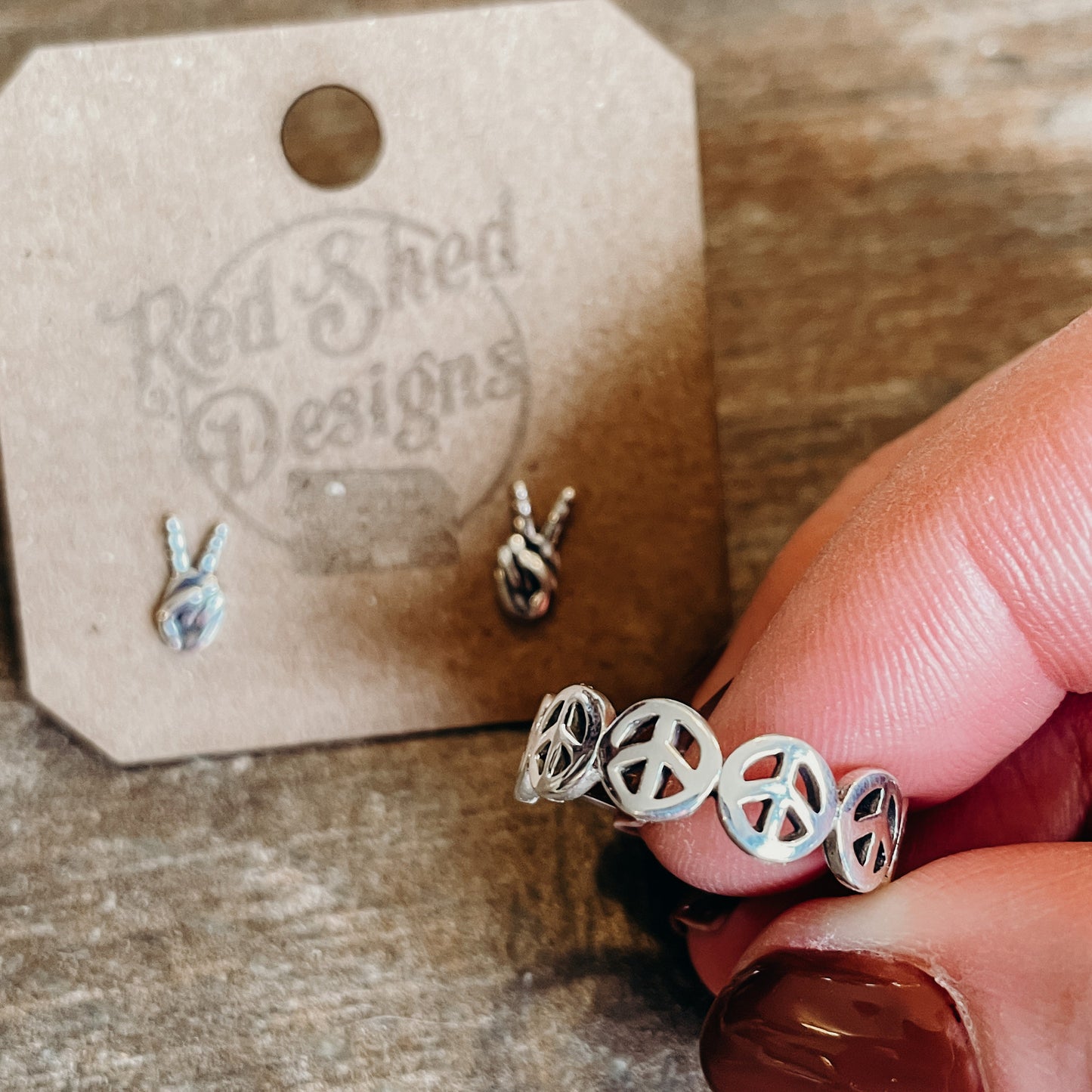 Handcrafted Boho Hippie Sterling Silver Band Ring with Multiple Peace Sign Accents - Vintage Style - Inspired Bohemian Statement Jewelry