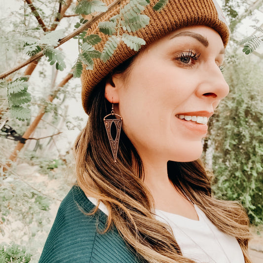 Antique Copper Boho Gypsy Spike Earrings, Boho, Minimalist Earrings